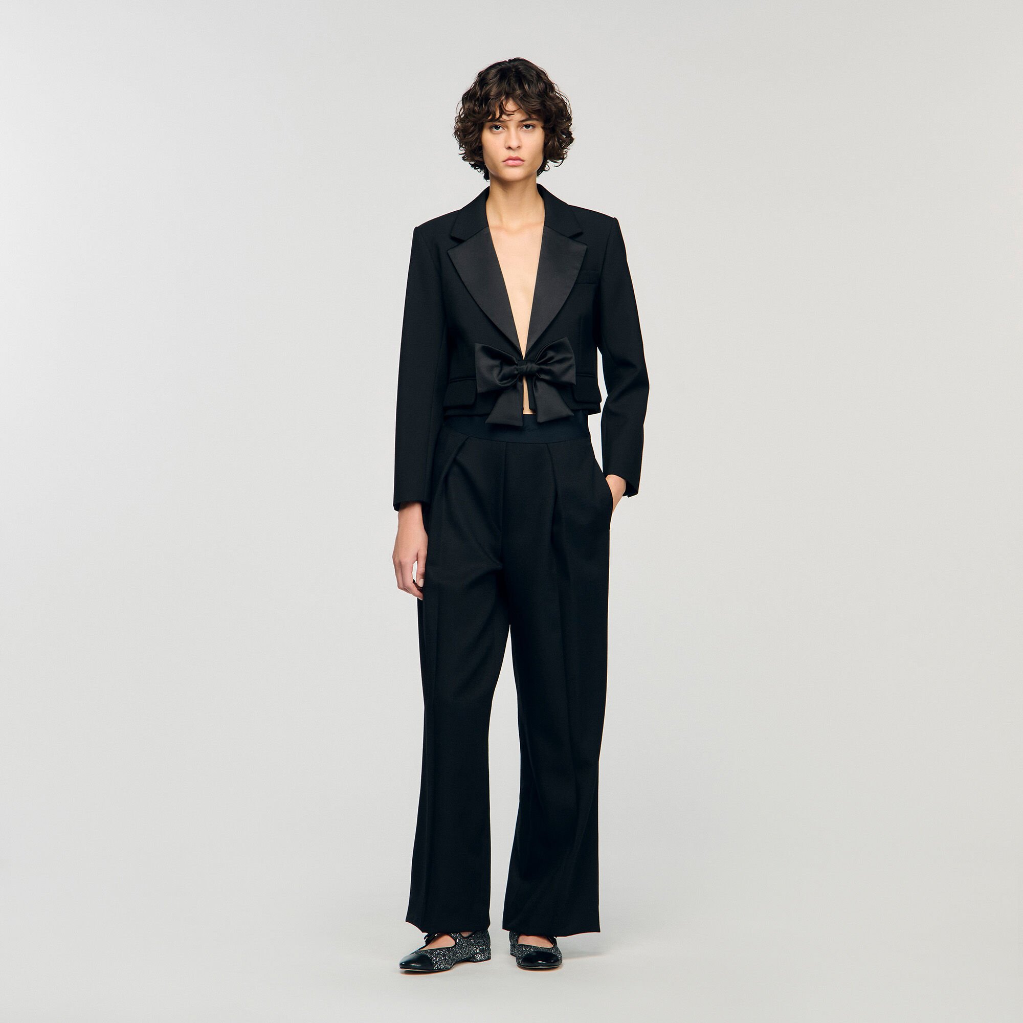 Short satin bow jacket