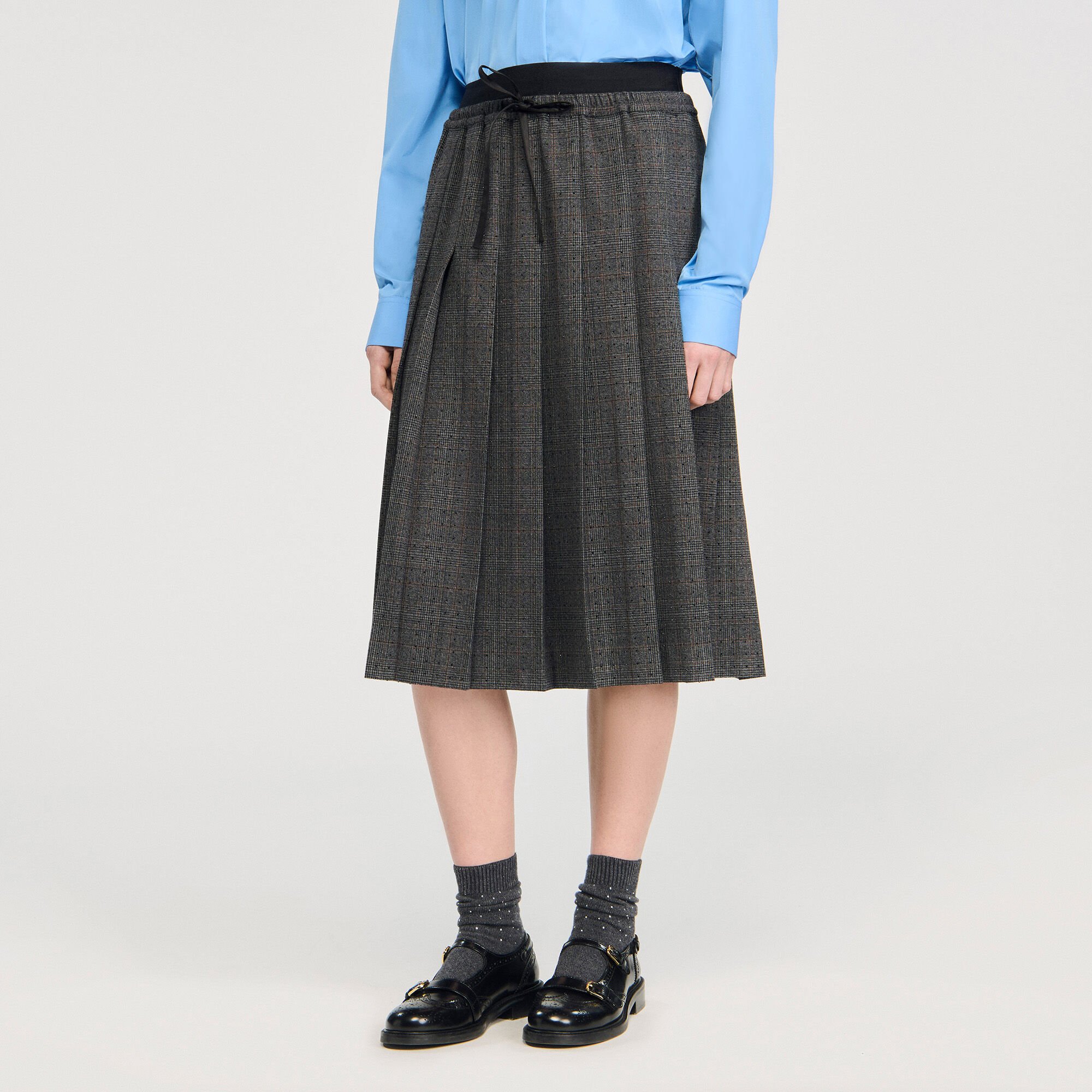 Midi pleated rhinestone skirt