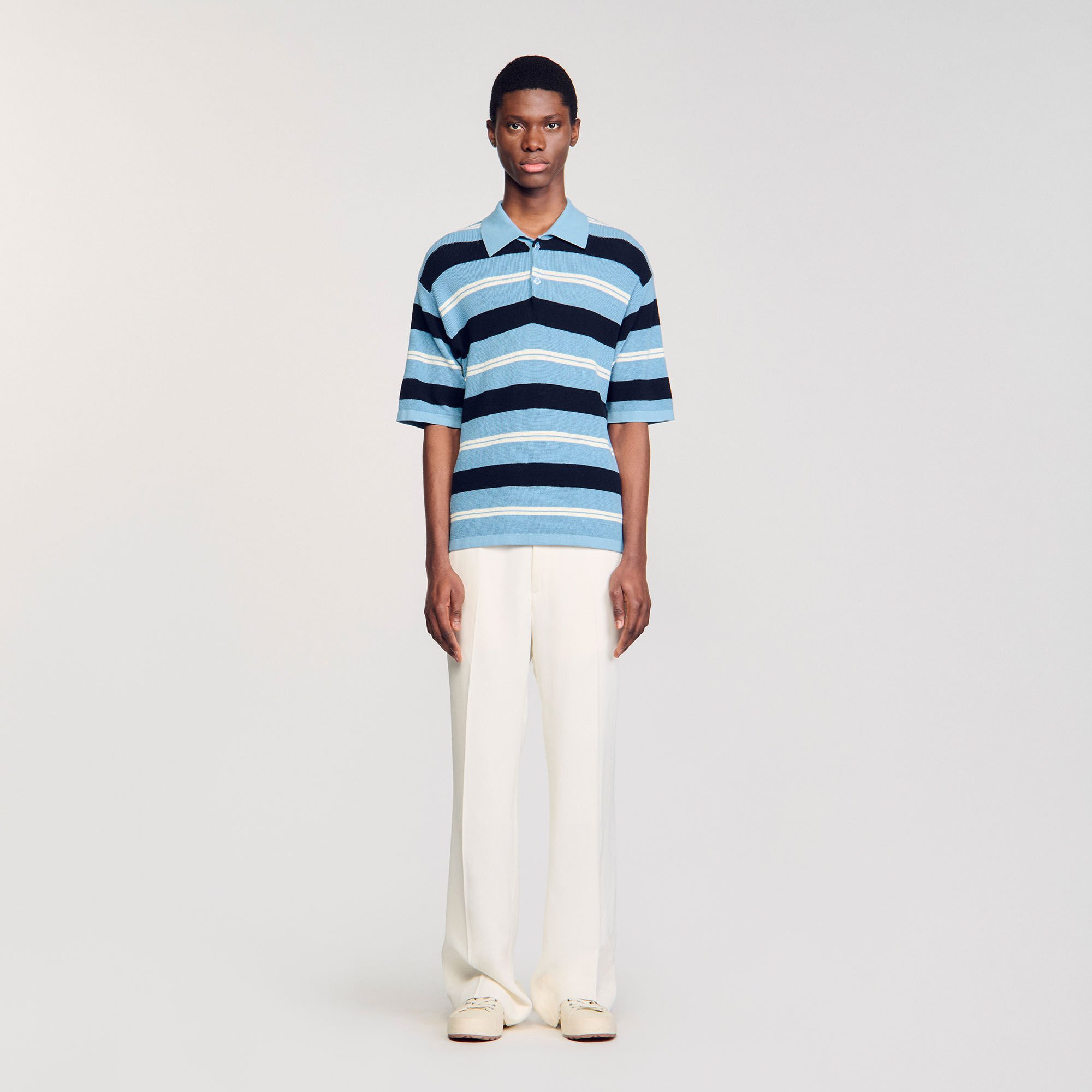 Striped knit polo shirt