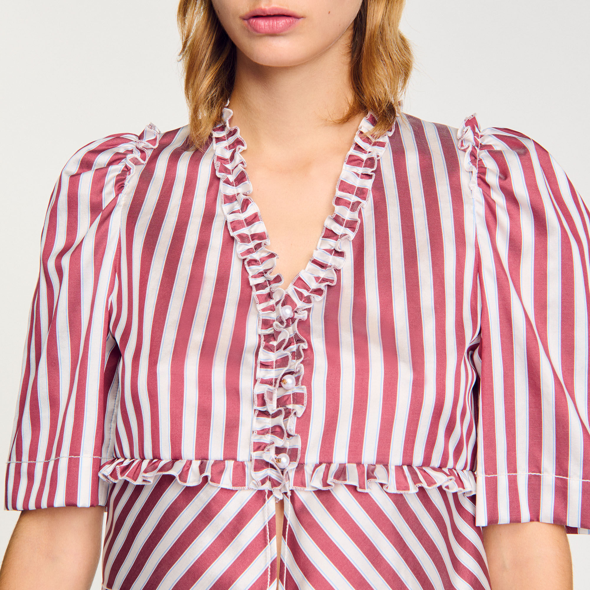 Ruffled striped shirt red For Women | Sandro Paris