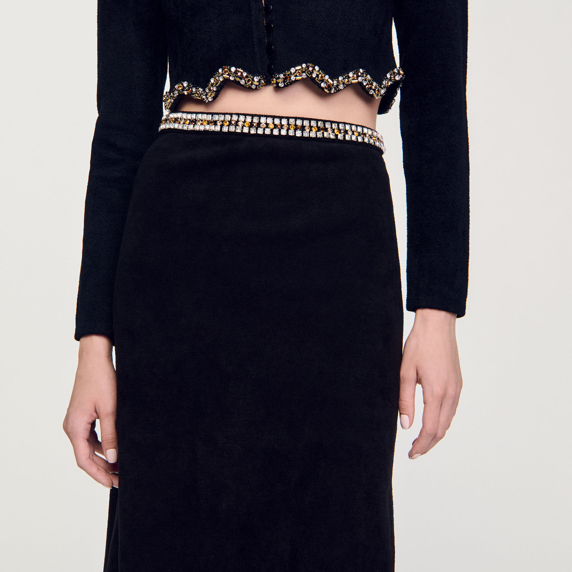 Short rhinestone skirt black / gray For Women | Sandro Paris