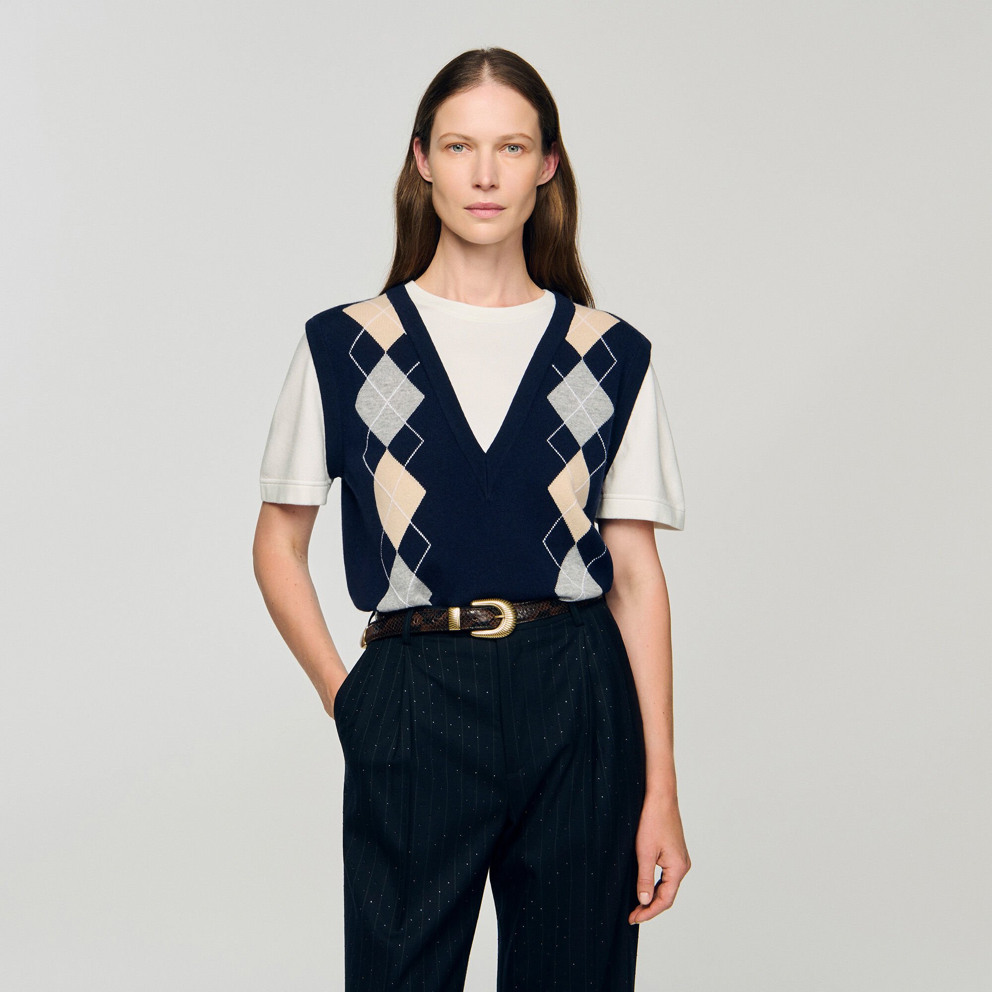 Argyle layered effect sweater
