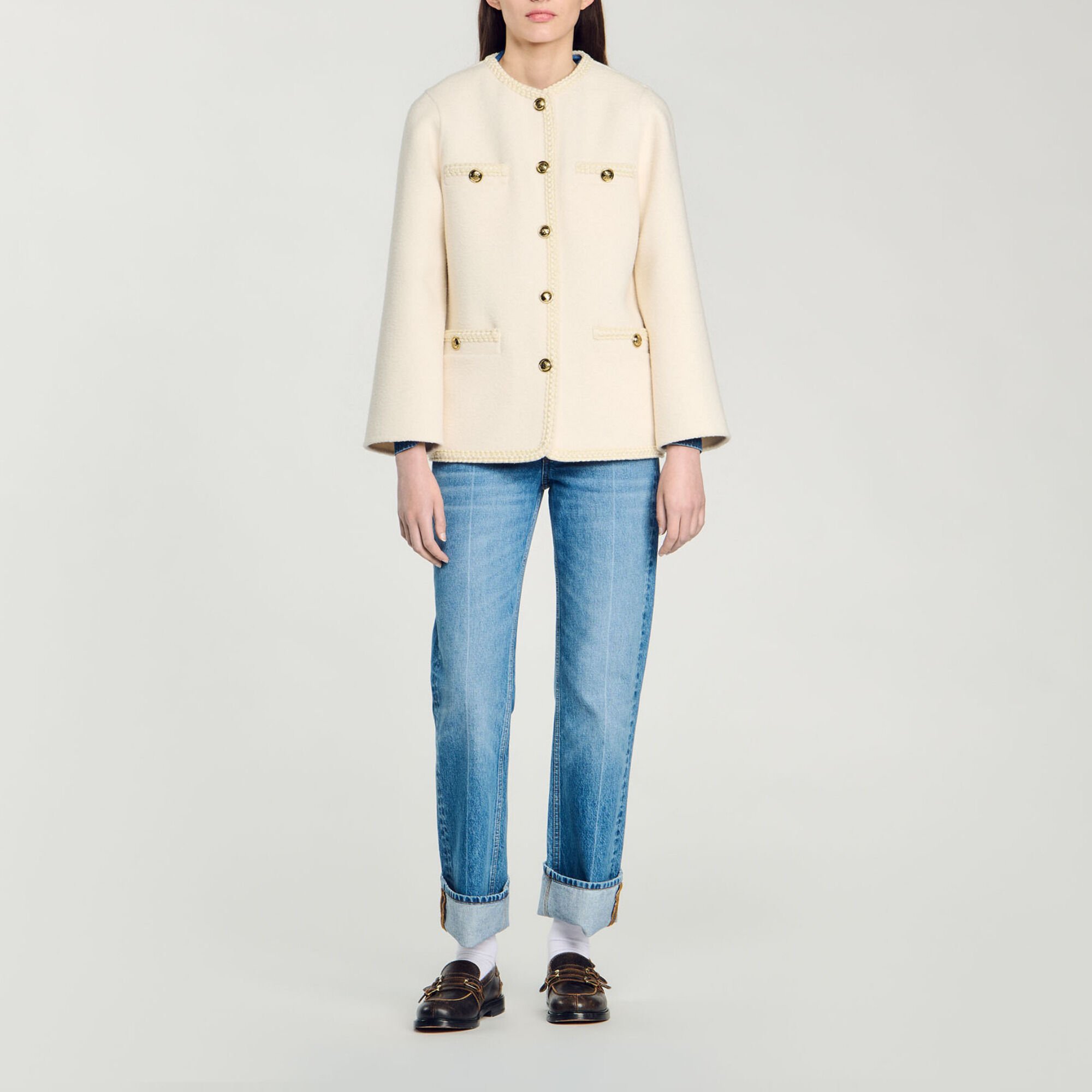 Coat with braided trim