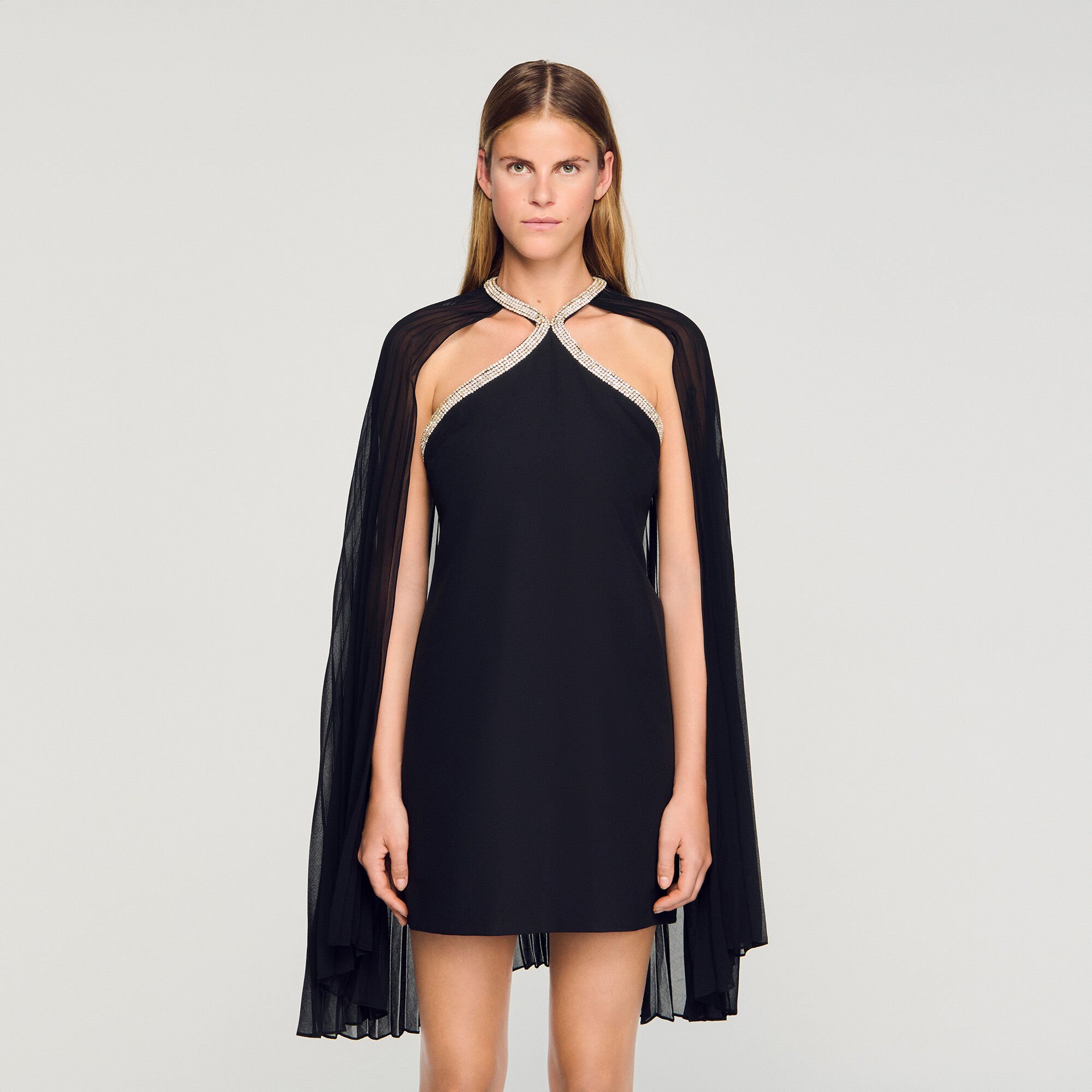 Mini cape dress with rhinestones