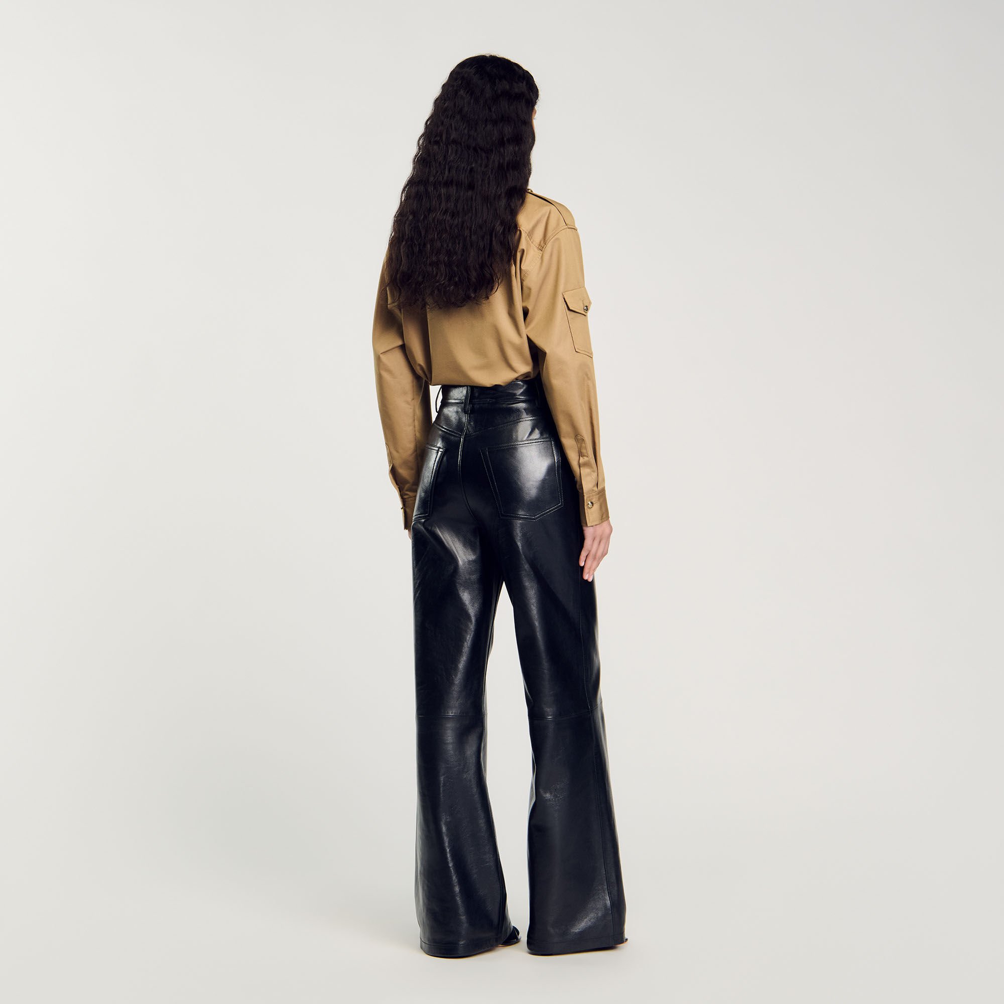 Flared leather trousers