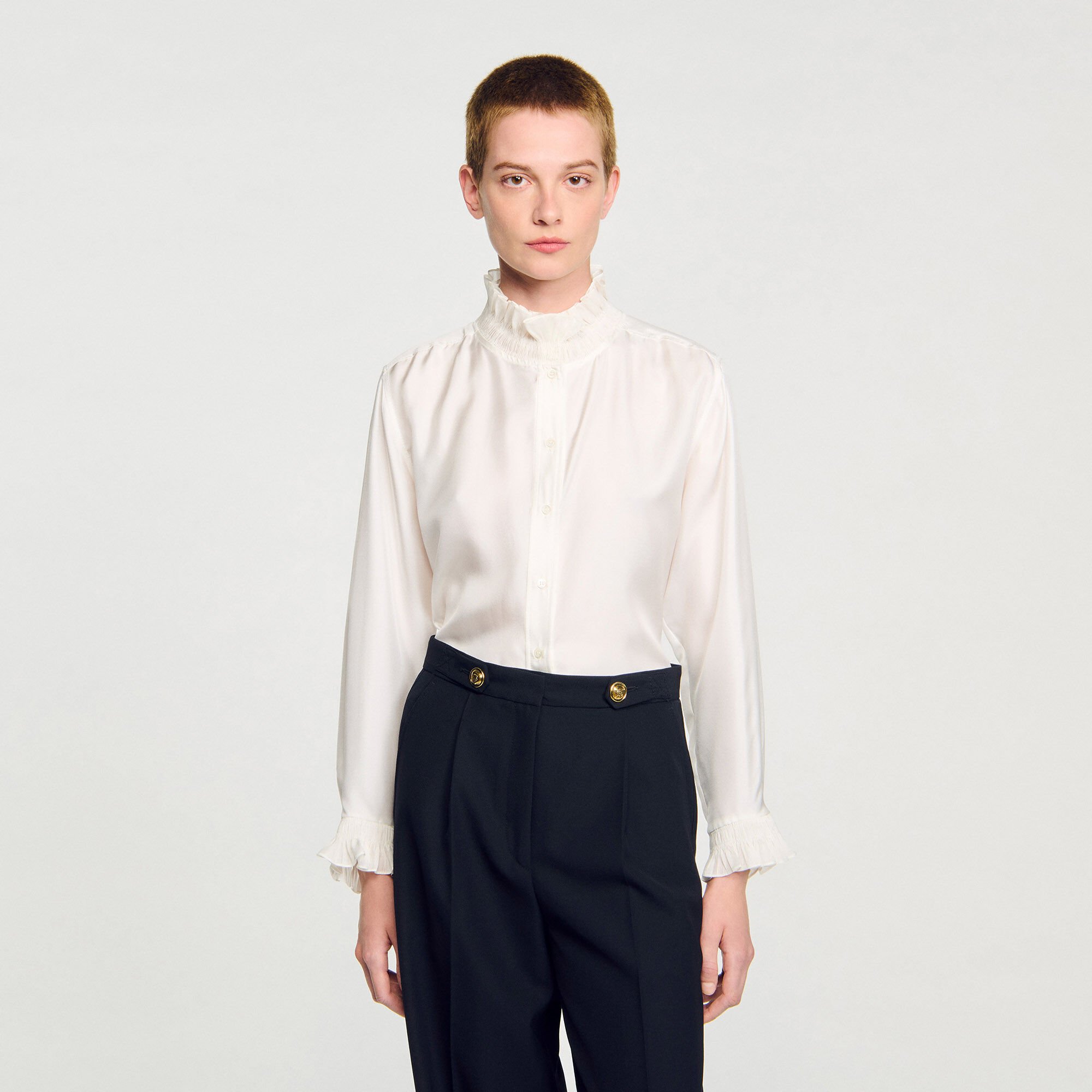 Silk shirt with gathered collar