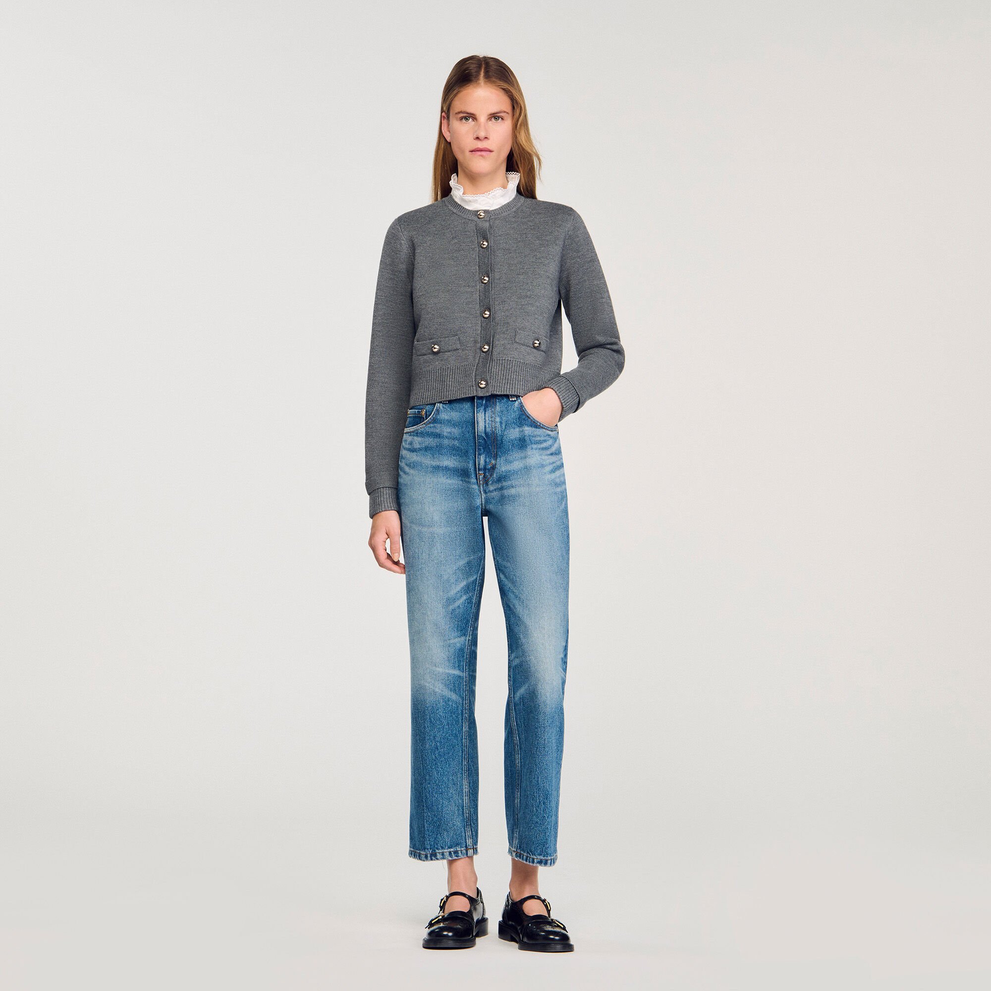 Cardigan with ruffle collar