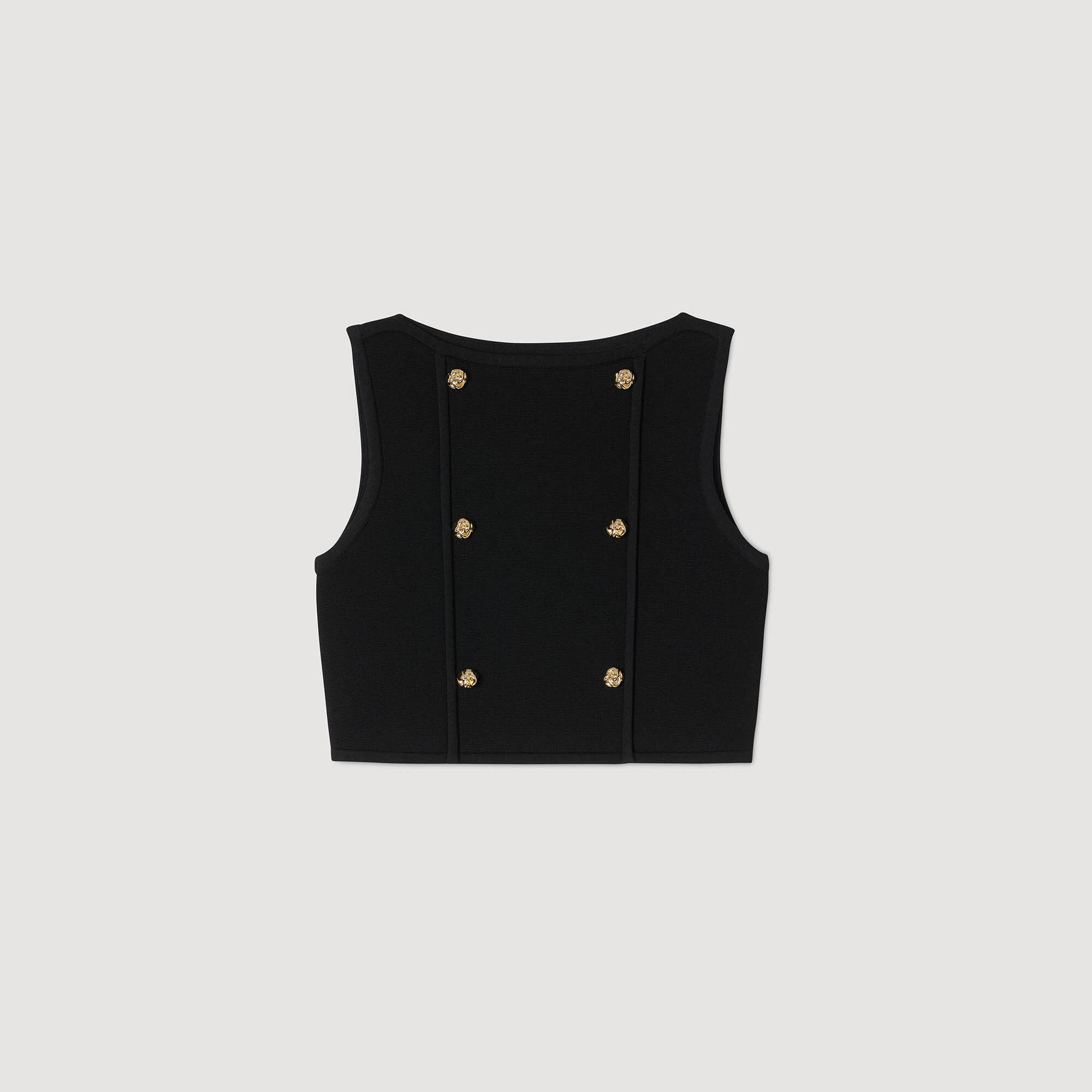 Button detail cropped knit top black / gray For Women | Sandro Paris