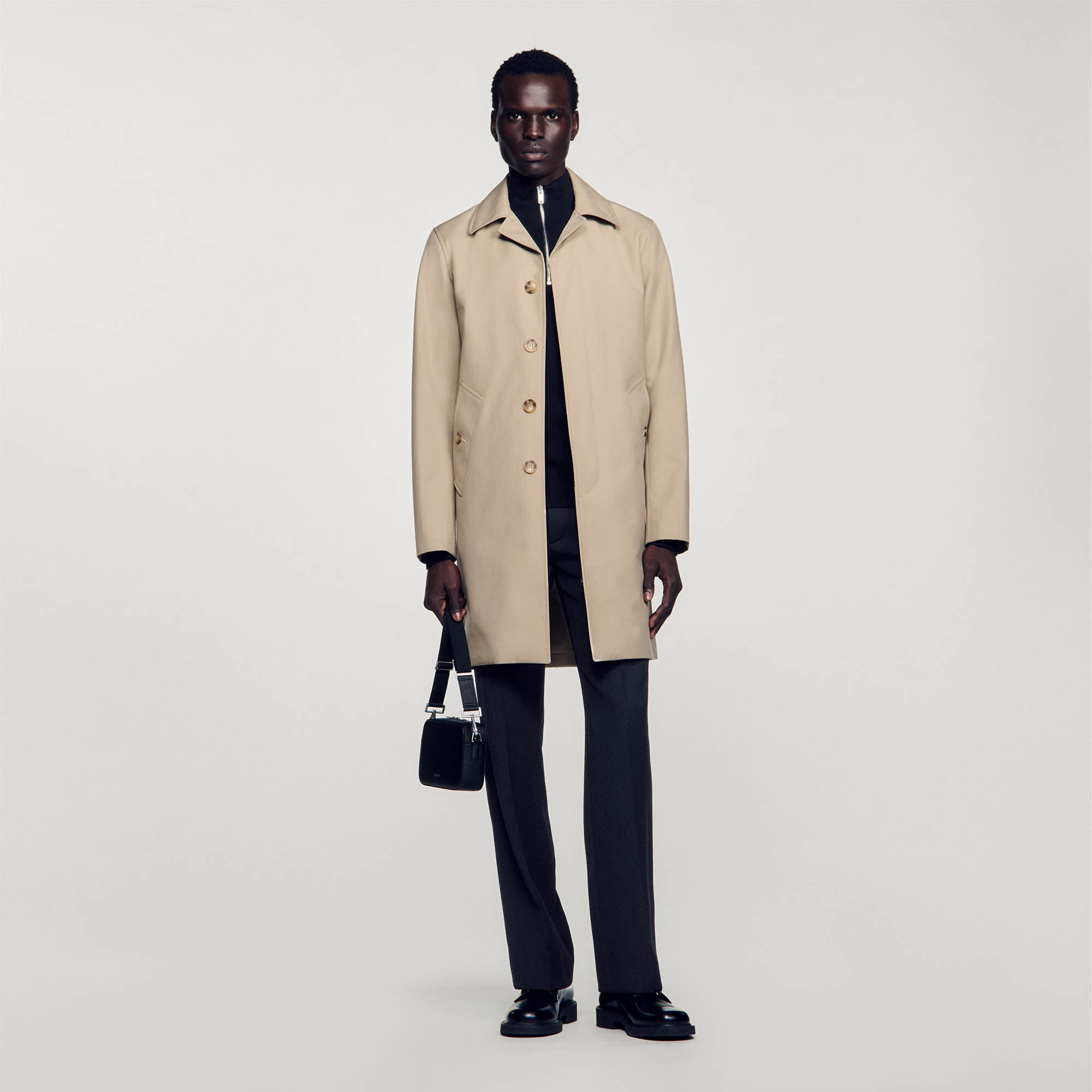 Waterproof technical fabric coat white beige for Men Sandro Paris