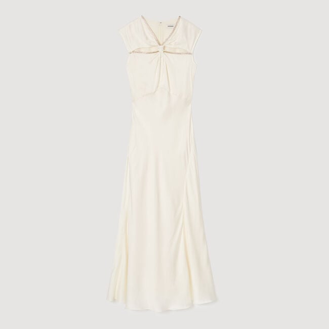 Satin maxi dress with rhinestones