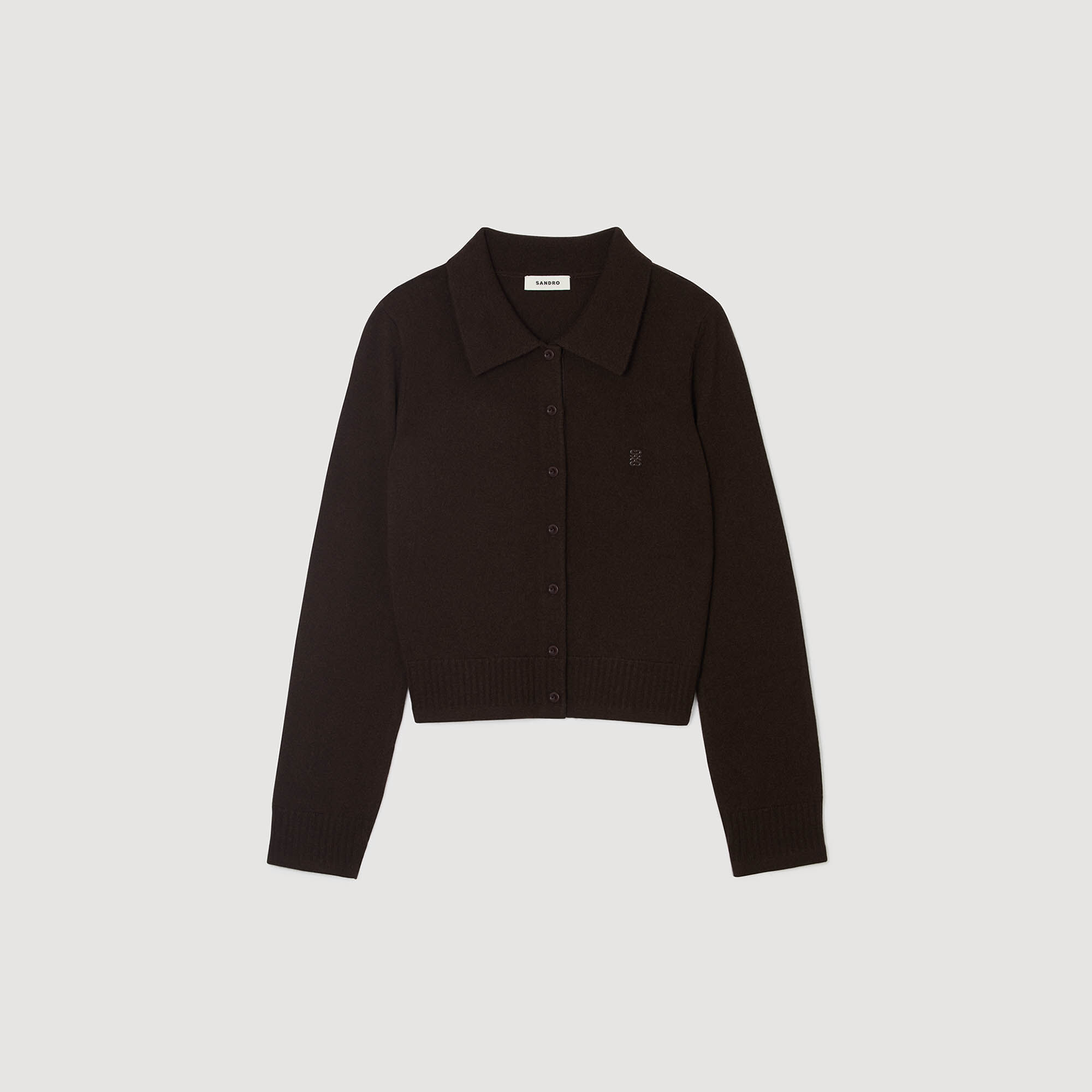 Shirt-collar cardigan brown For Women | Sandro Paris
