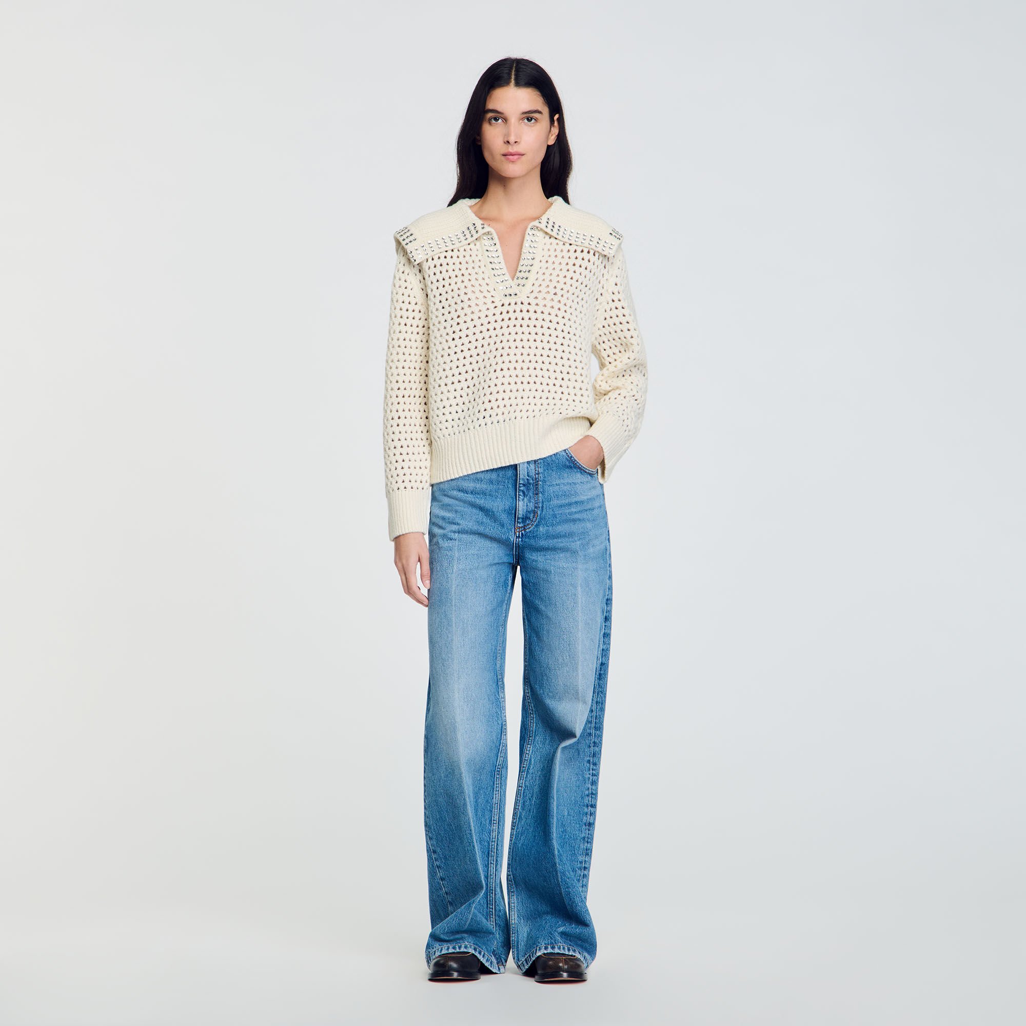 【保障できる】 / white Sweater Wool Sailor-Neck beige Paris Sandro | Women For トップス