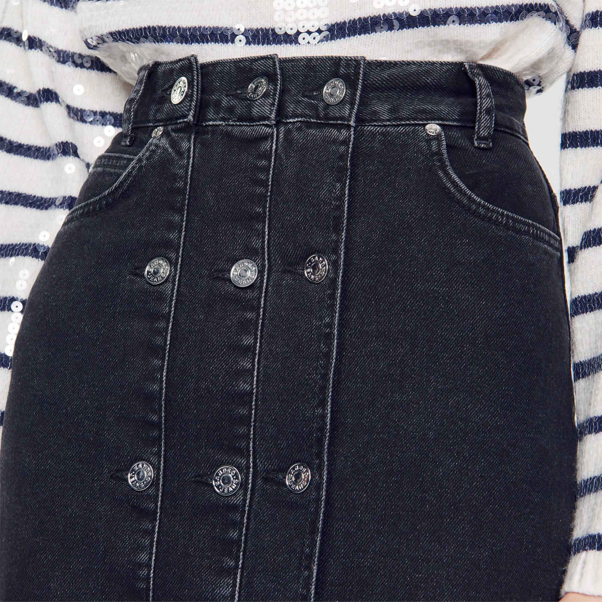 25SS新作スター柄【RONRON】STAR BLACK MINI DENIM SKIRT★2色 Short denim skirt with rhinestones Black / Gray for Women | Maje