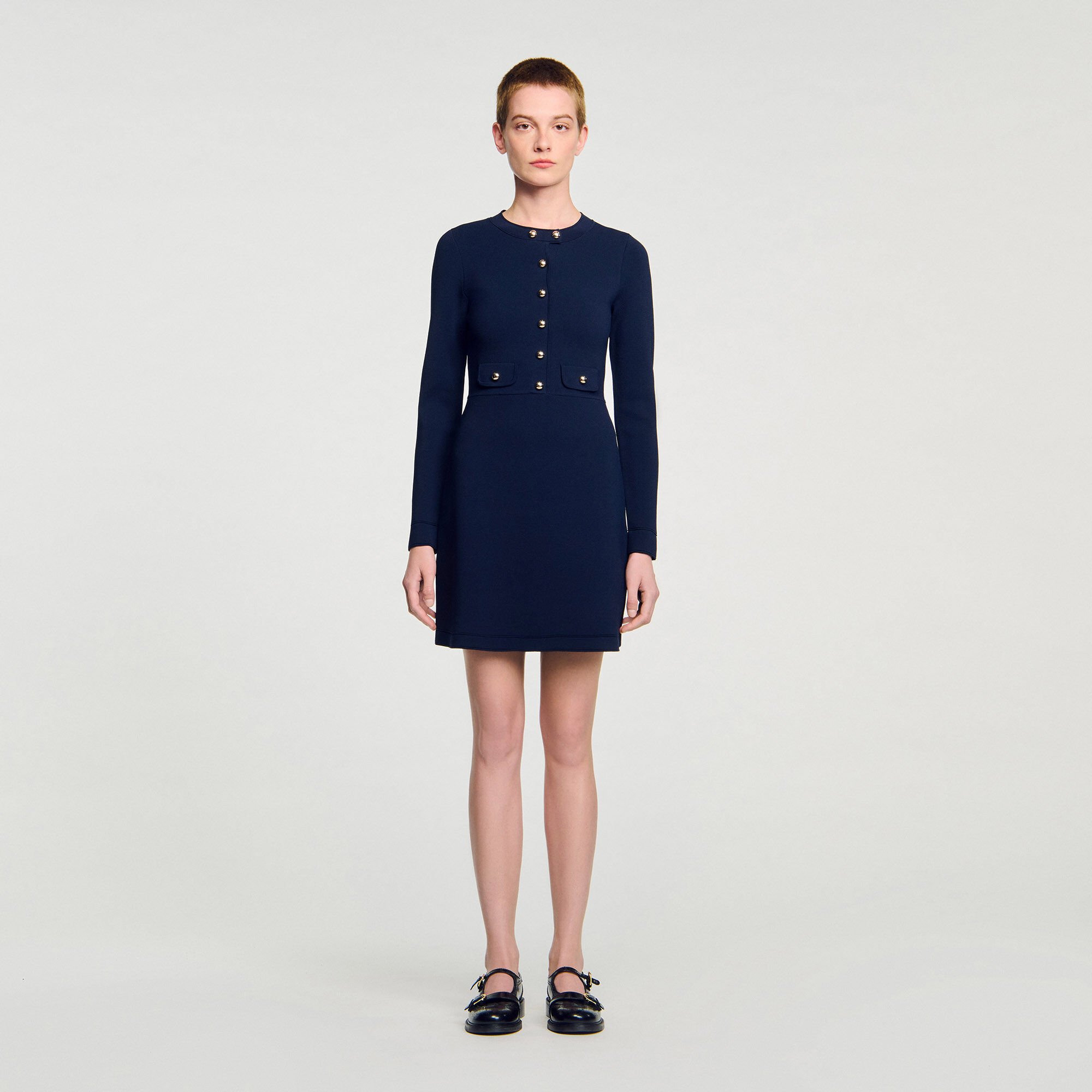 Mini button-up knit dress