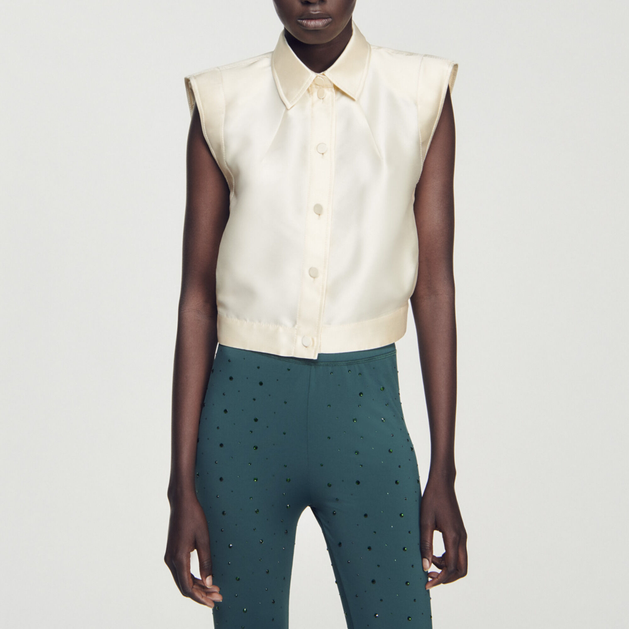 Cropped satin shirt
