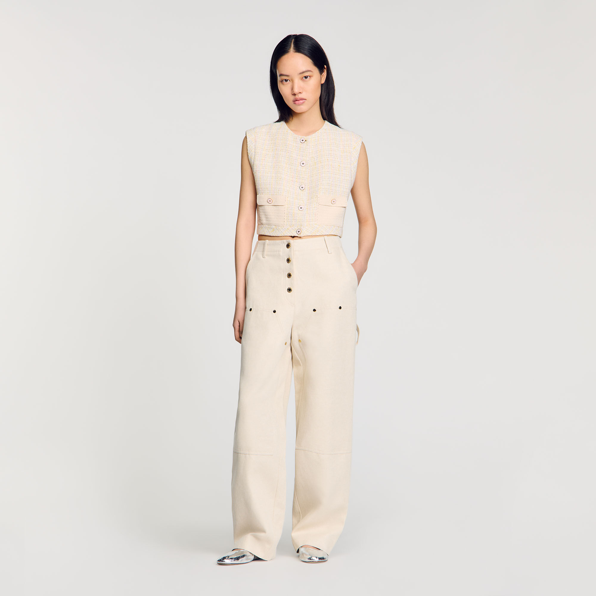 Mock neck tweed jumpsuit clearance