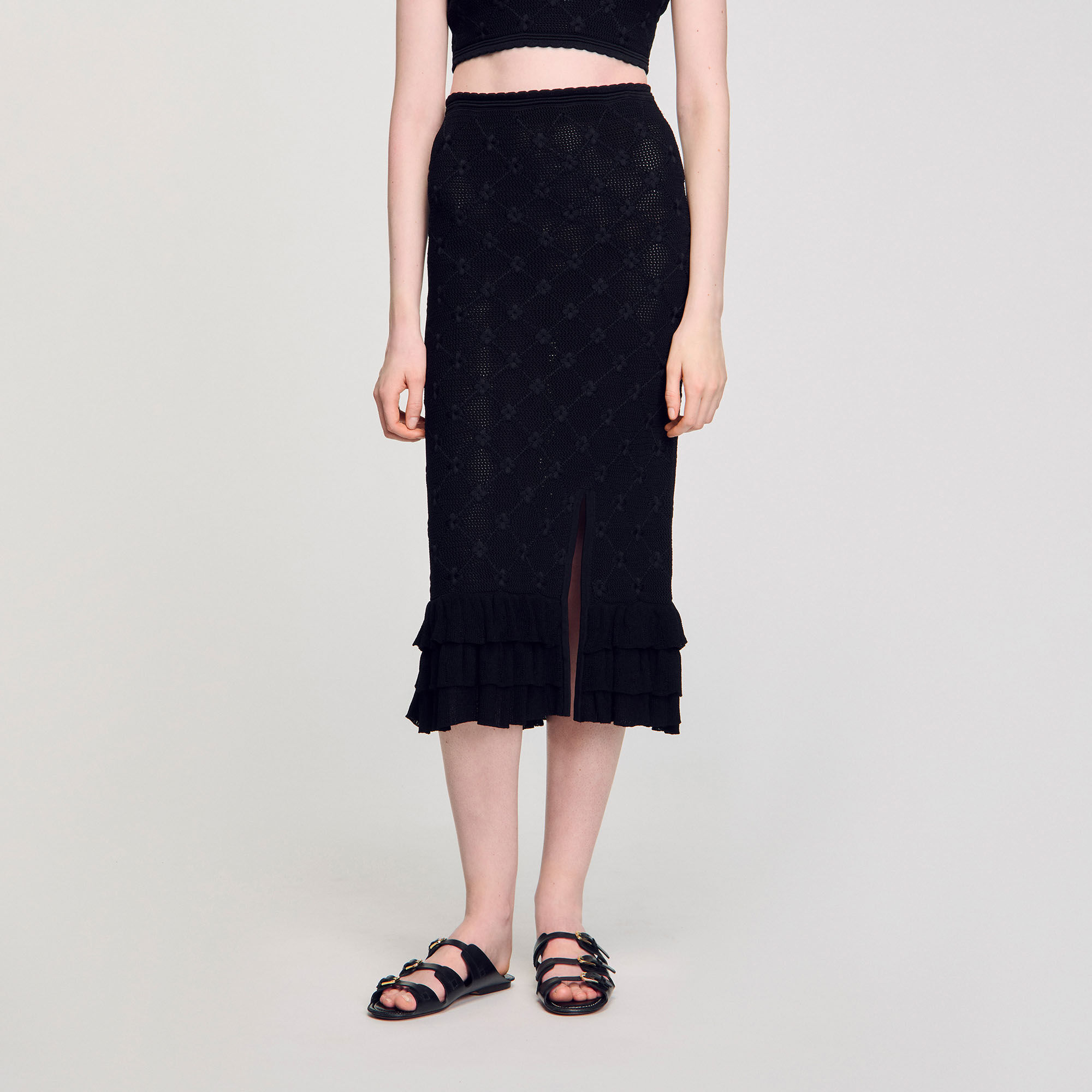 Knit midi skirt black / gray For Women | Sandro Paris