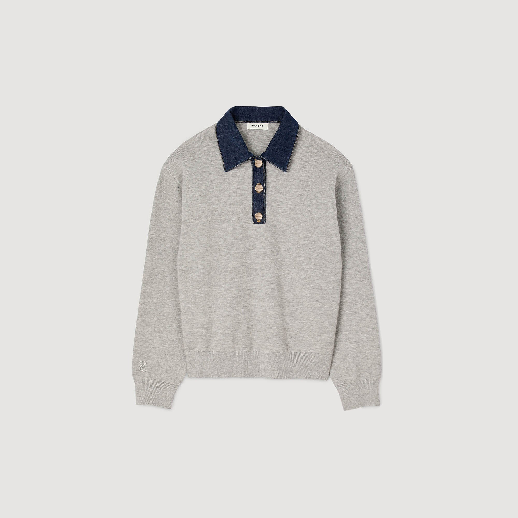 sweater with denim collar