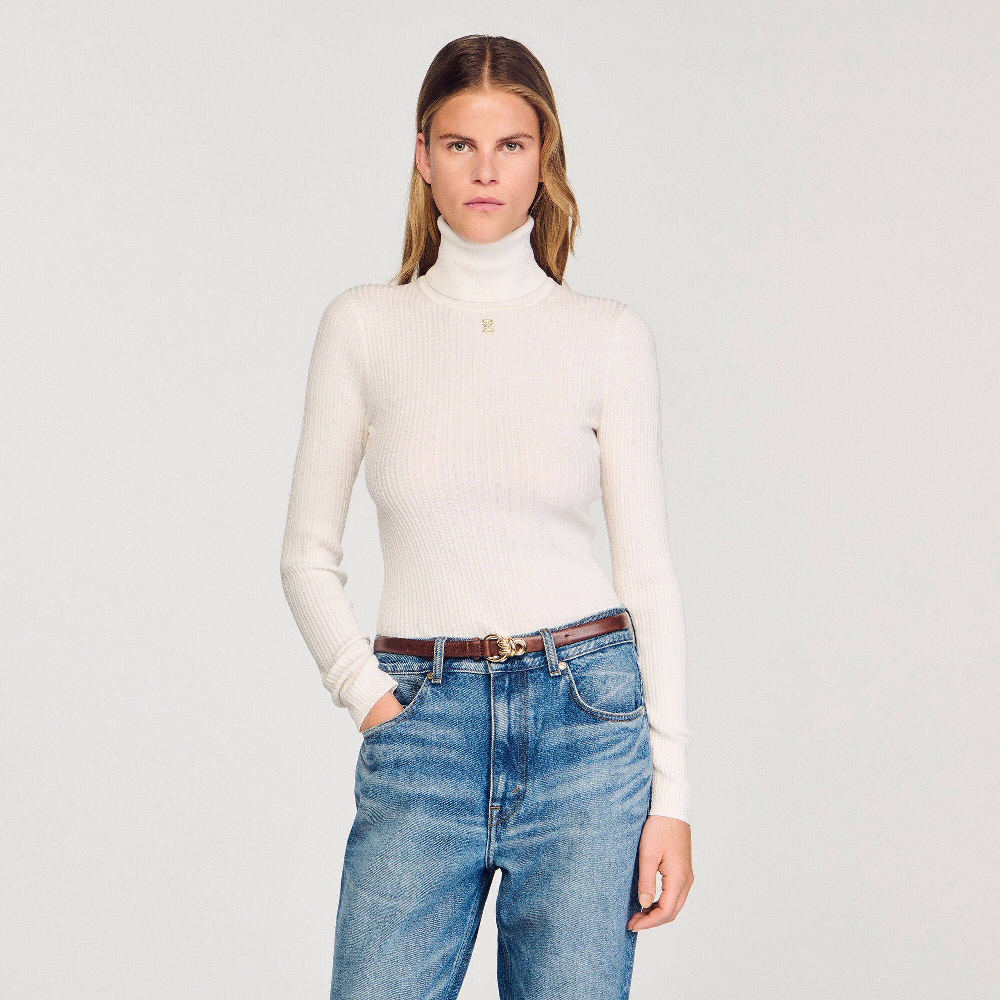 Cable-knit turtleneck sweater