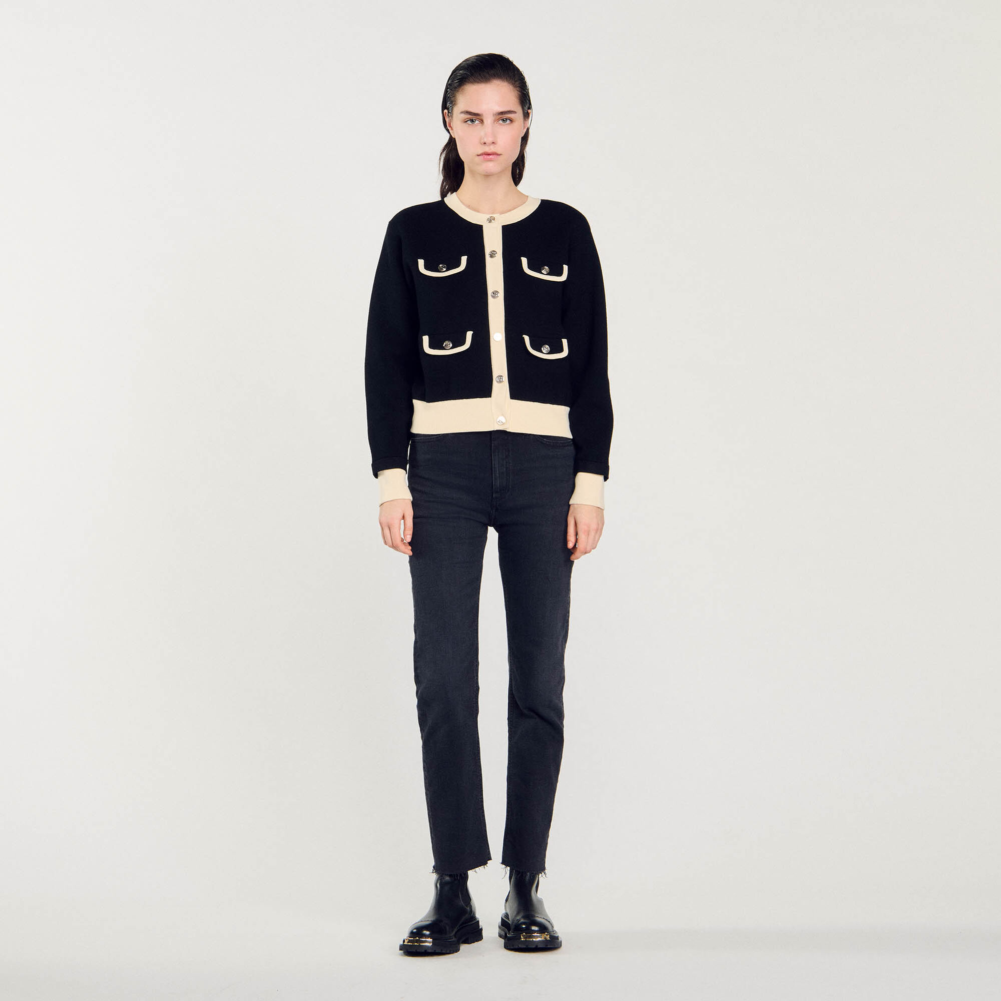 Two-tone cardigan with buttons