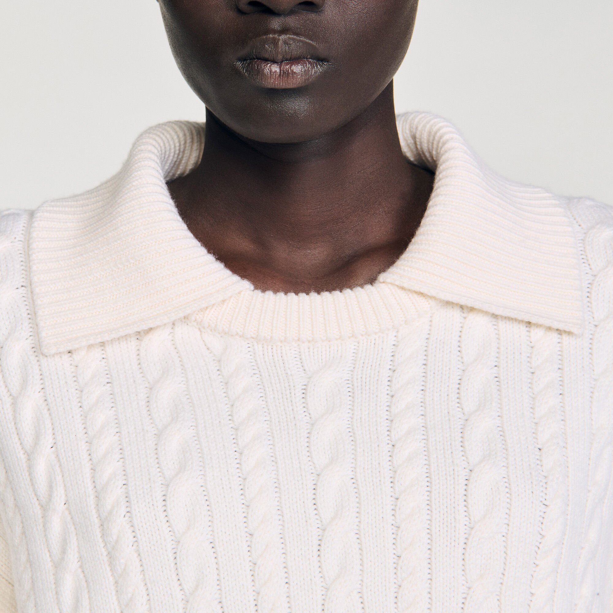 Sailor-neck sweater white / beige For Women | Sandro Paris