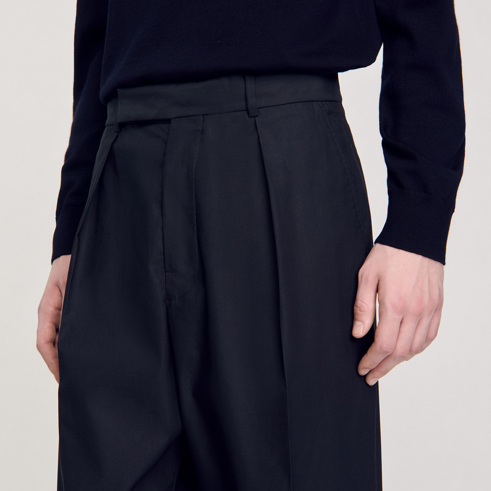 Wide-leg trousers with creases blue for Men | Sandro Paris