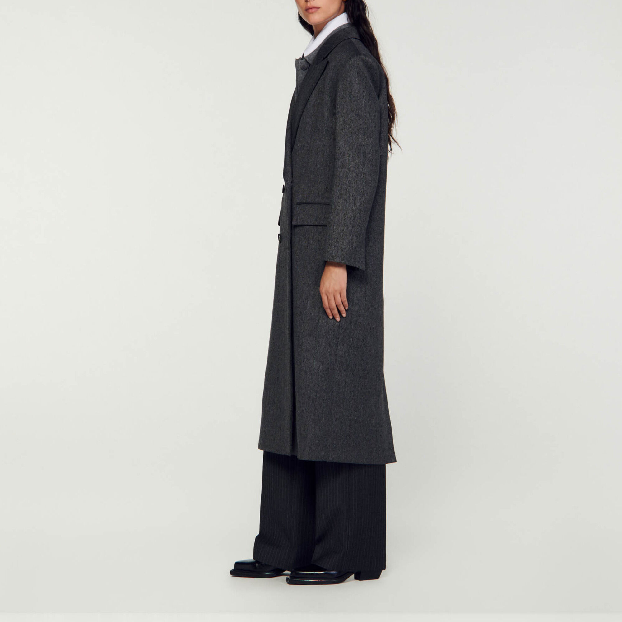 Long coat black / gray For Women | Sandro Paris