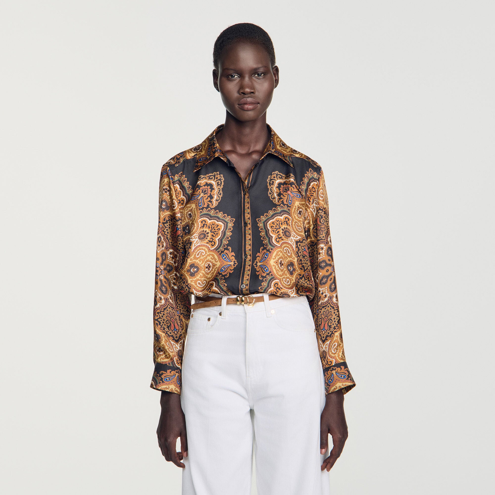 Scarf print silk shirt