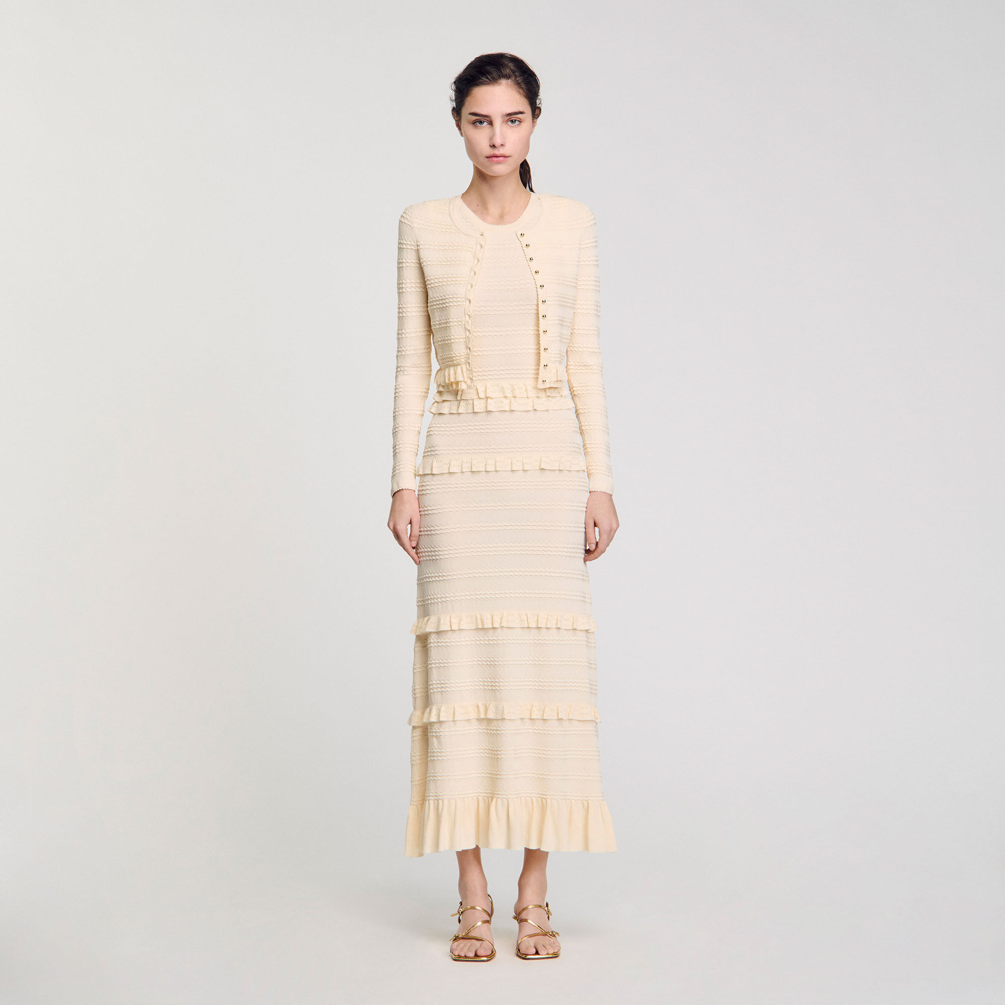 Ruffled cardigan white / beige For Women | Sandro Paris