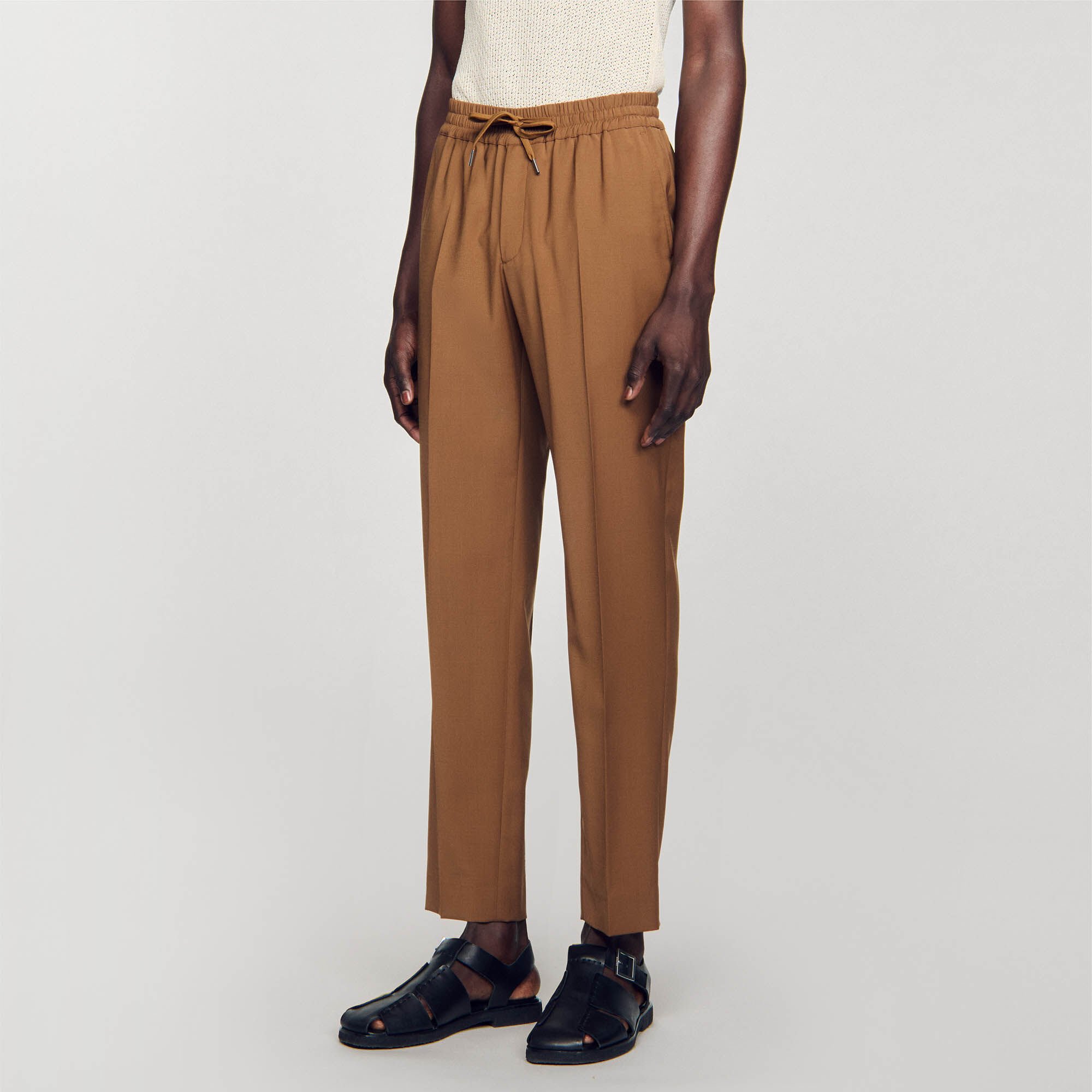 Elasticated straight-leg trousers