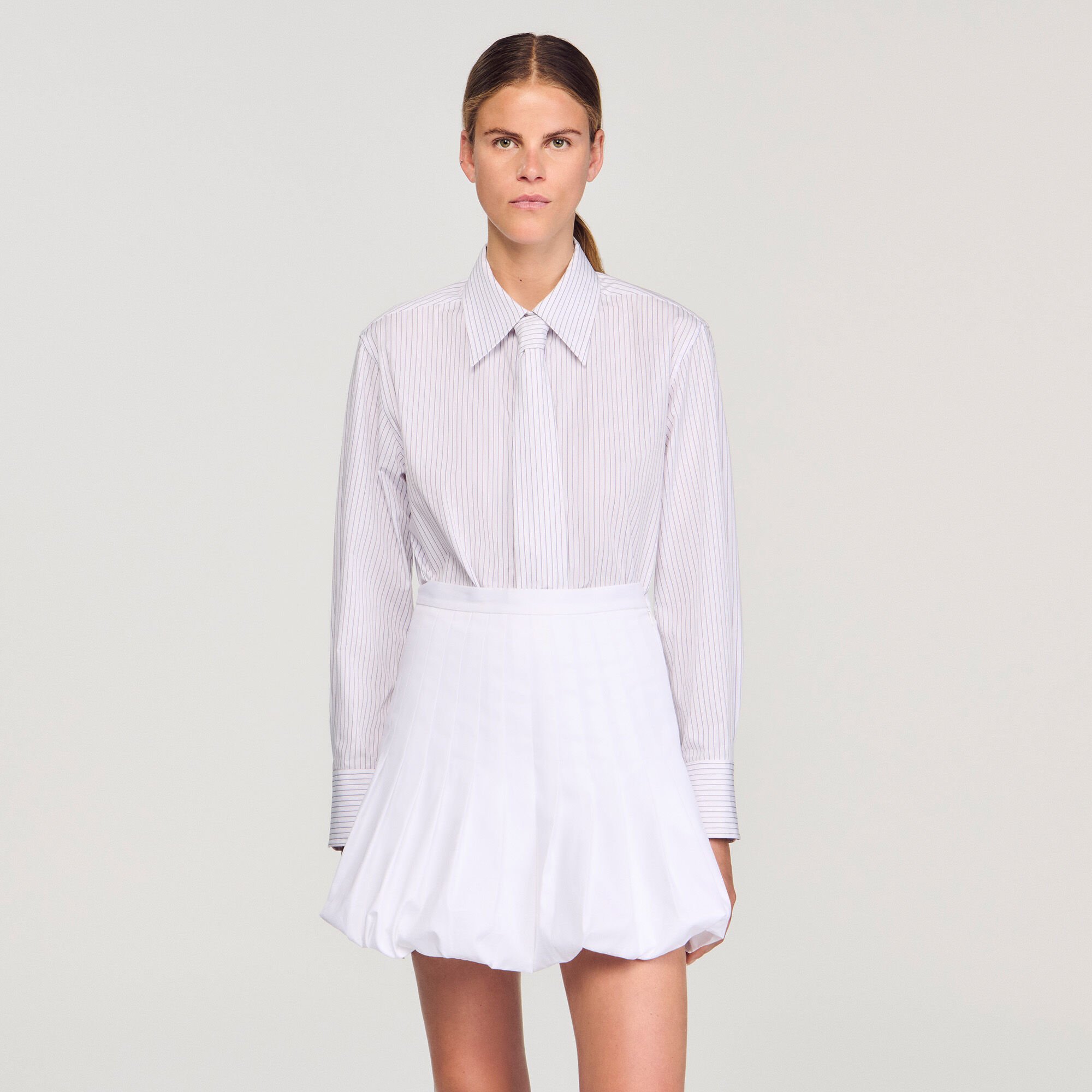 Striped shirt with detachable tie
