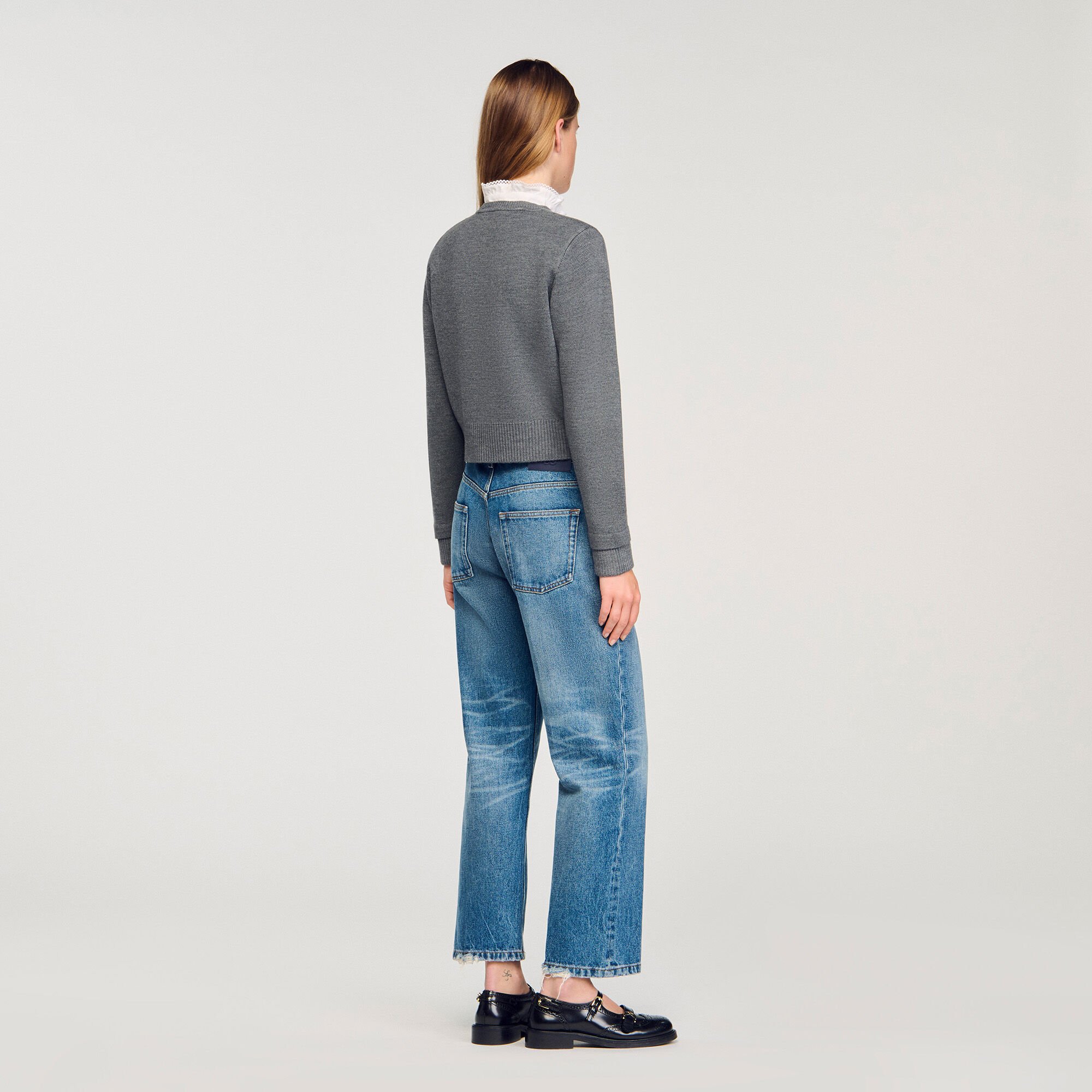 Cardigan with detachable ruffle collar