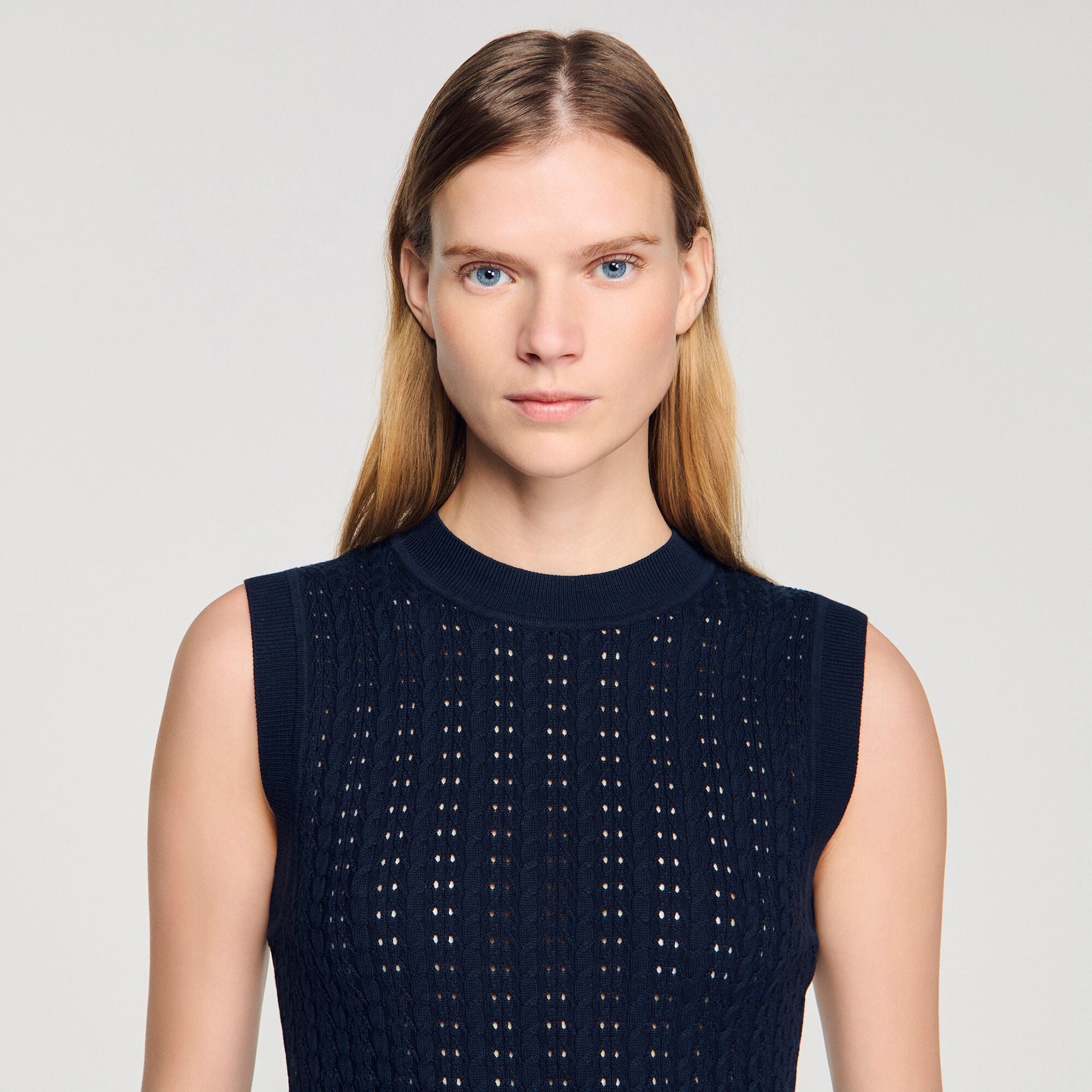 Textured cropped knit sweater