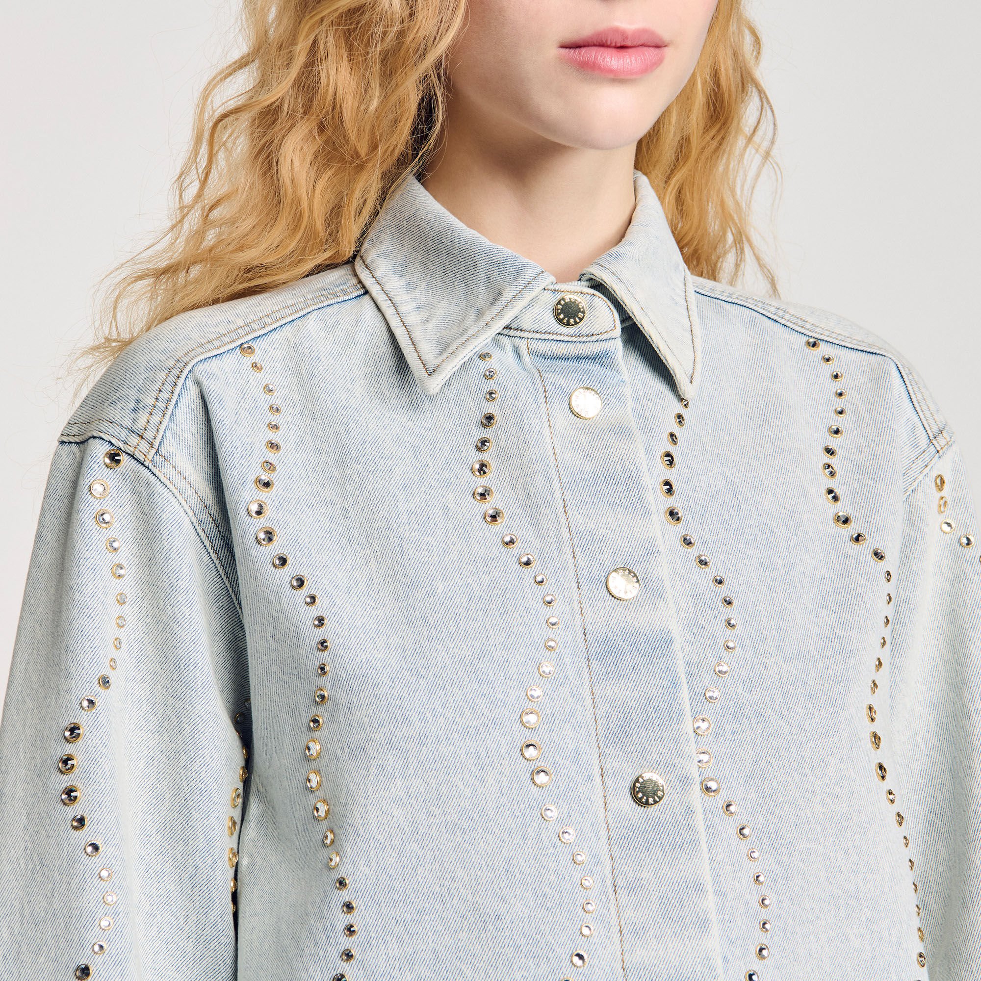 Denim shirt with rhinestones