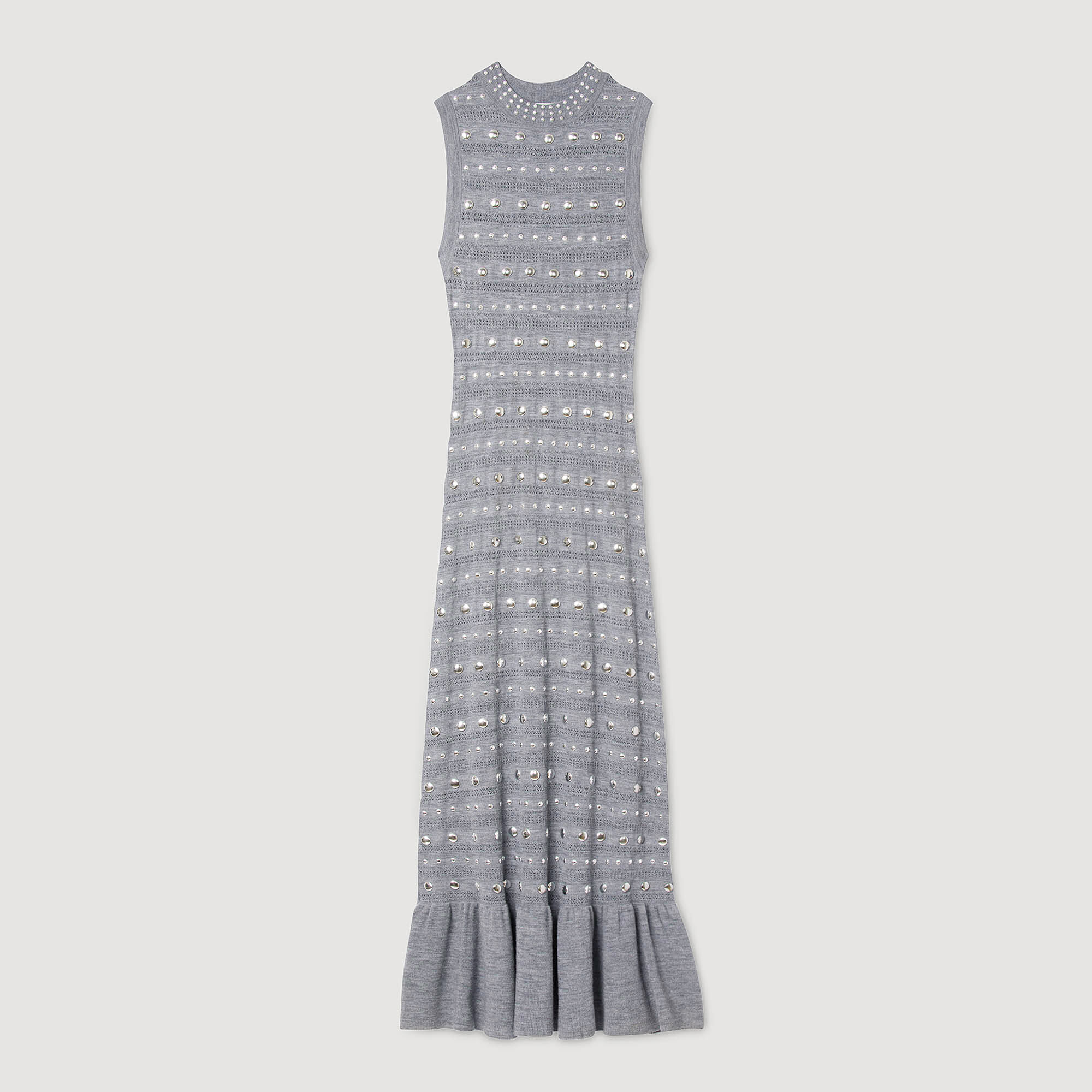 【BRIEFING】セーター Knit maxi dress with studs black / gray For Women | Sandro Paris