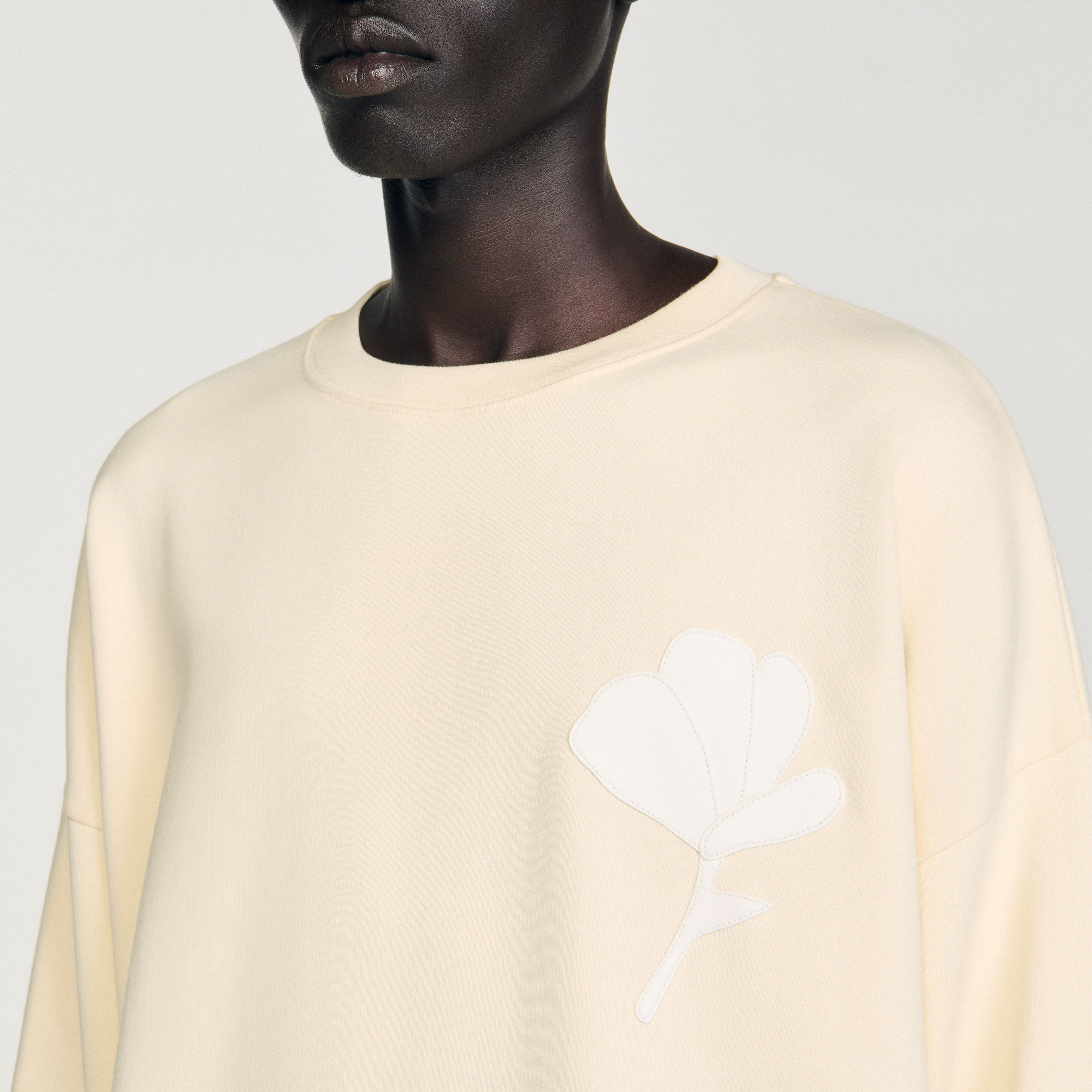【新品】FLOWER PATCH SWEAT TOP Sweatshirt with flower patch white / beige for Men | Sandro