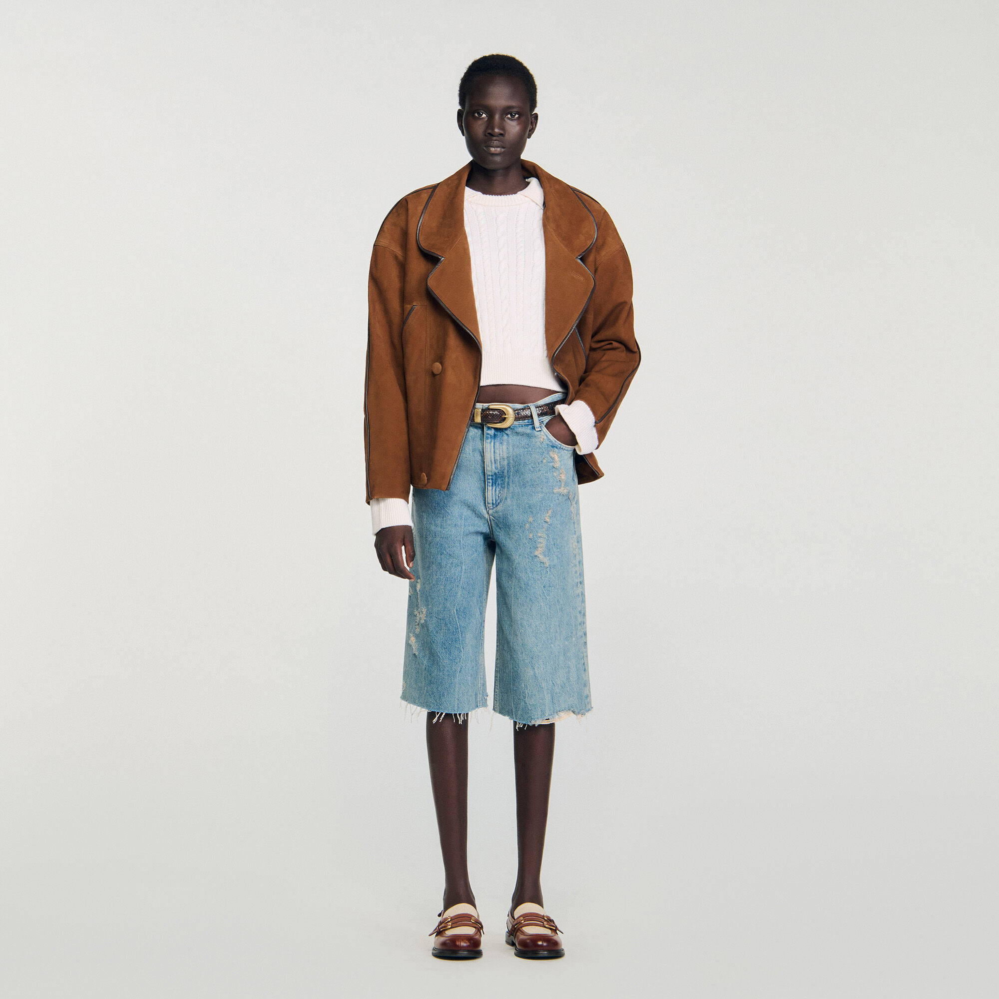 Sailor-neck sweater white / beige For Women | Sandro Paris