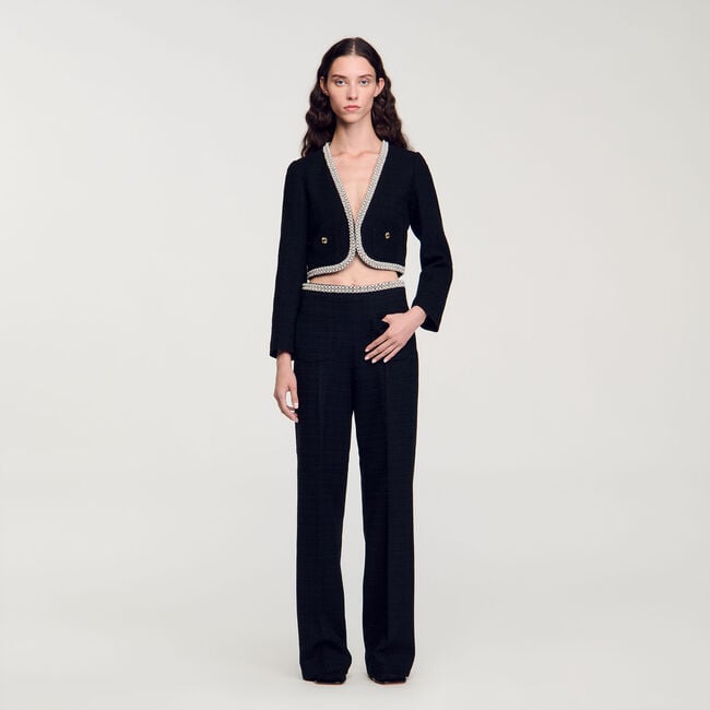 High-waisted tweed trousers