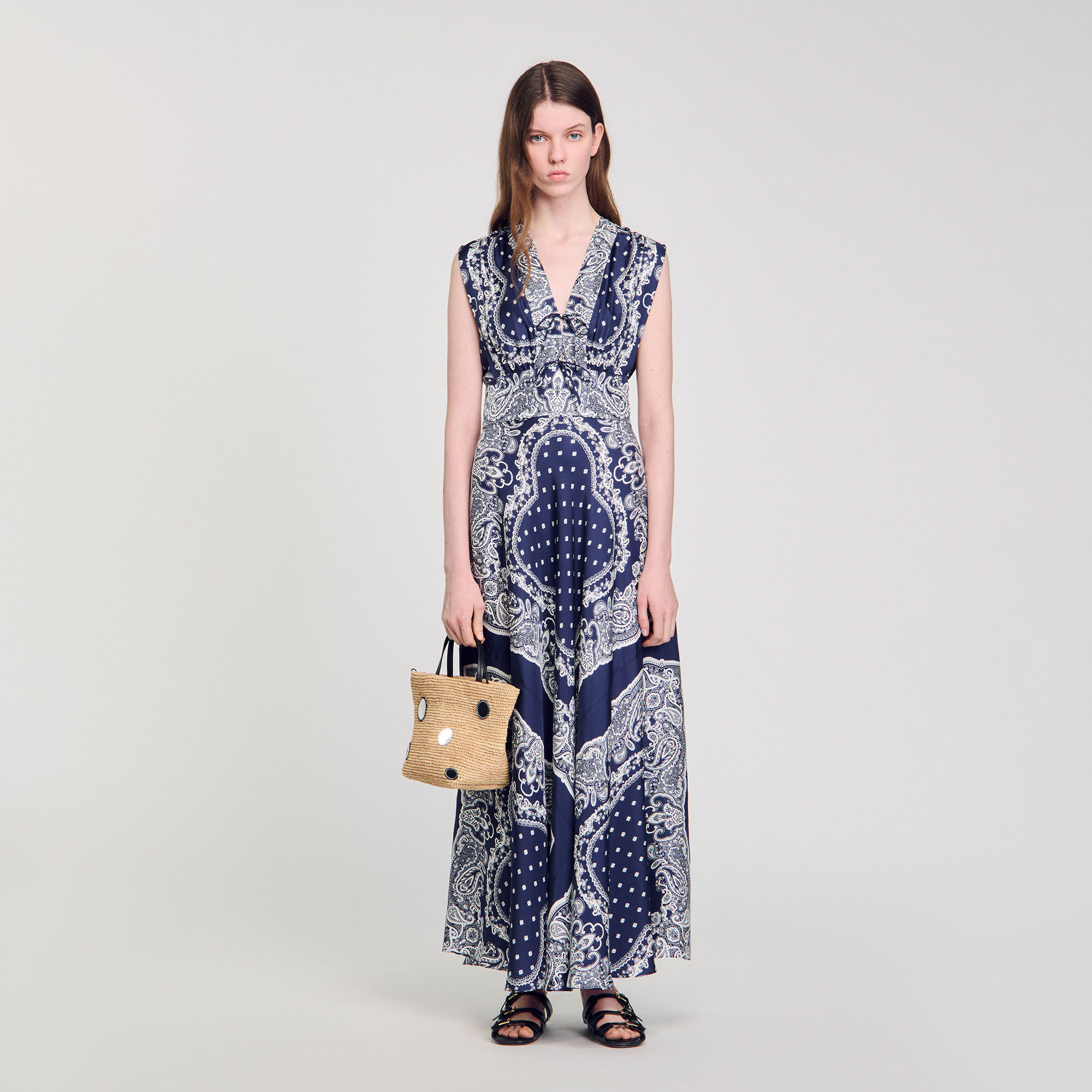 サラマリカ　BANDANA PRINT LONG DRESS Bandana-print maxi dress blue For Women | Sandro Paris