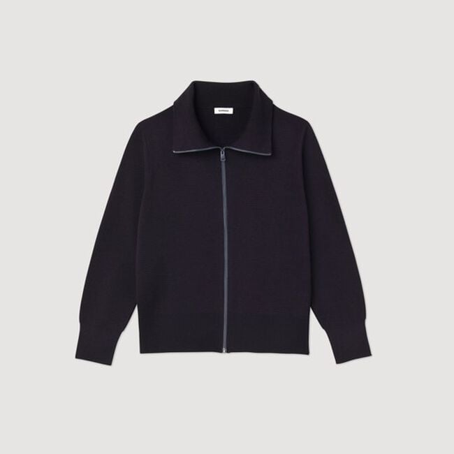Zip-up wool cardigan