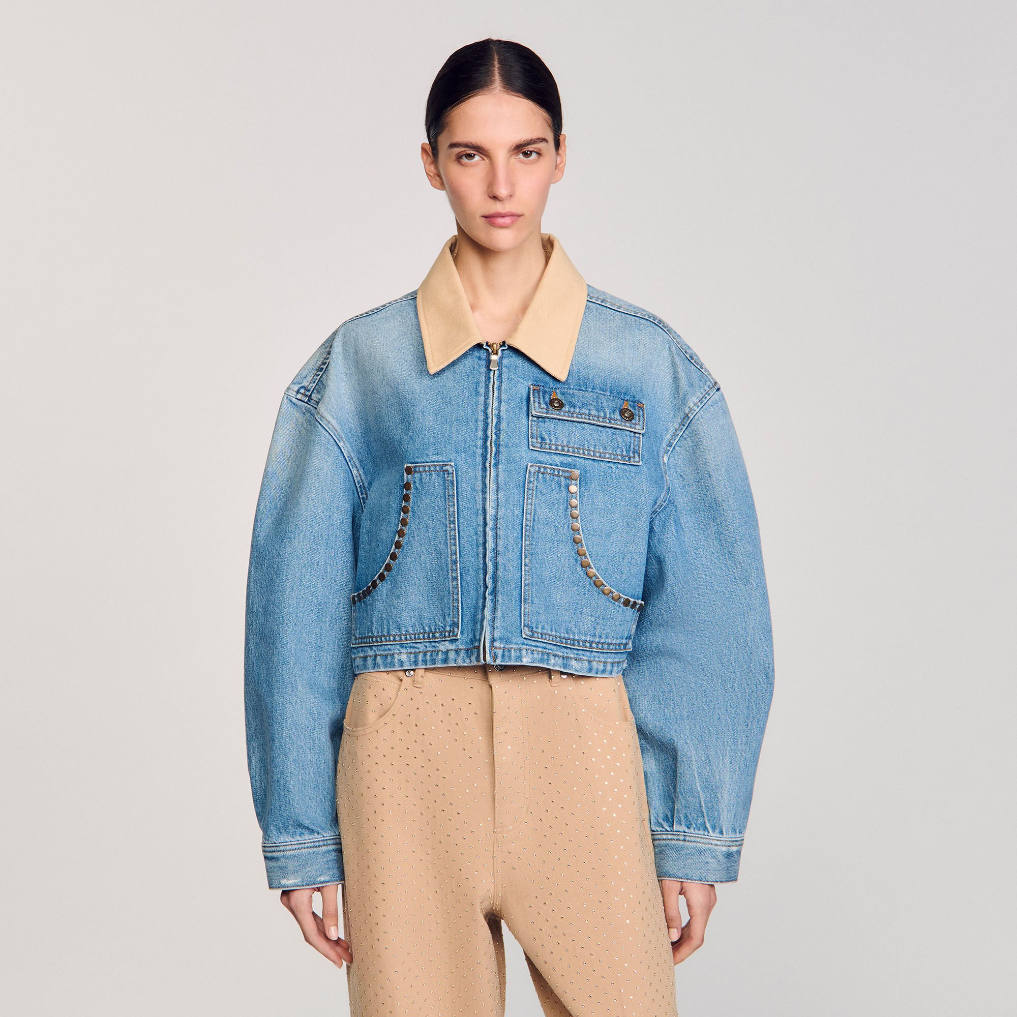 Denim jacket with studs