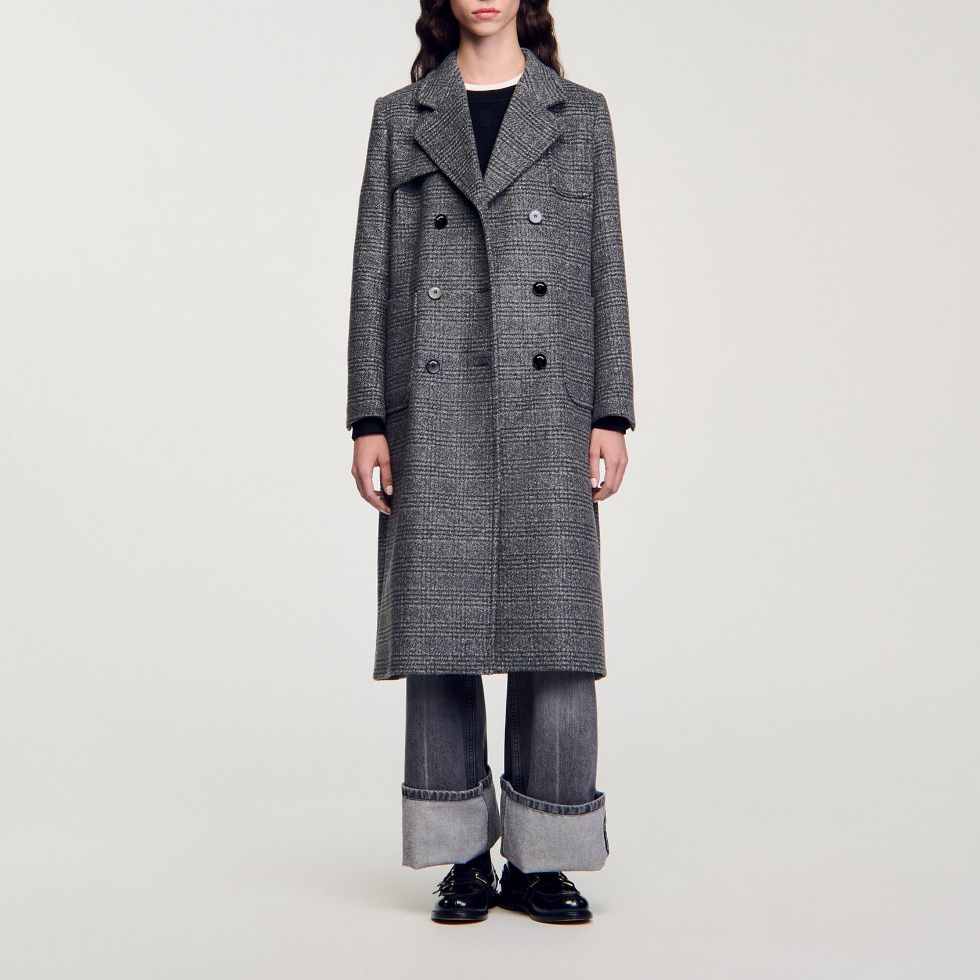 Long checked coat