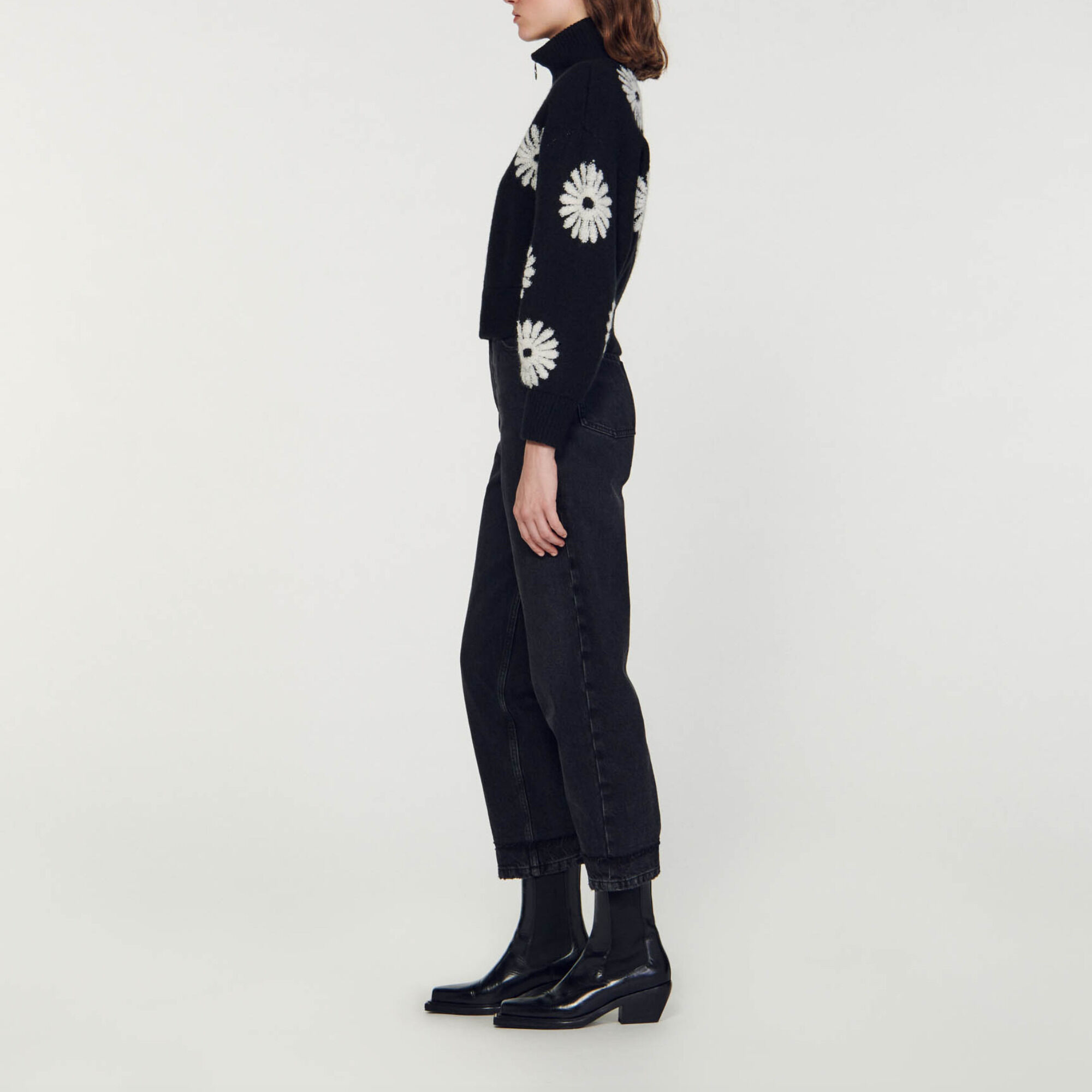 Floral trucker-style sweater