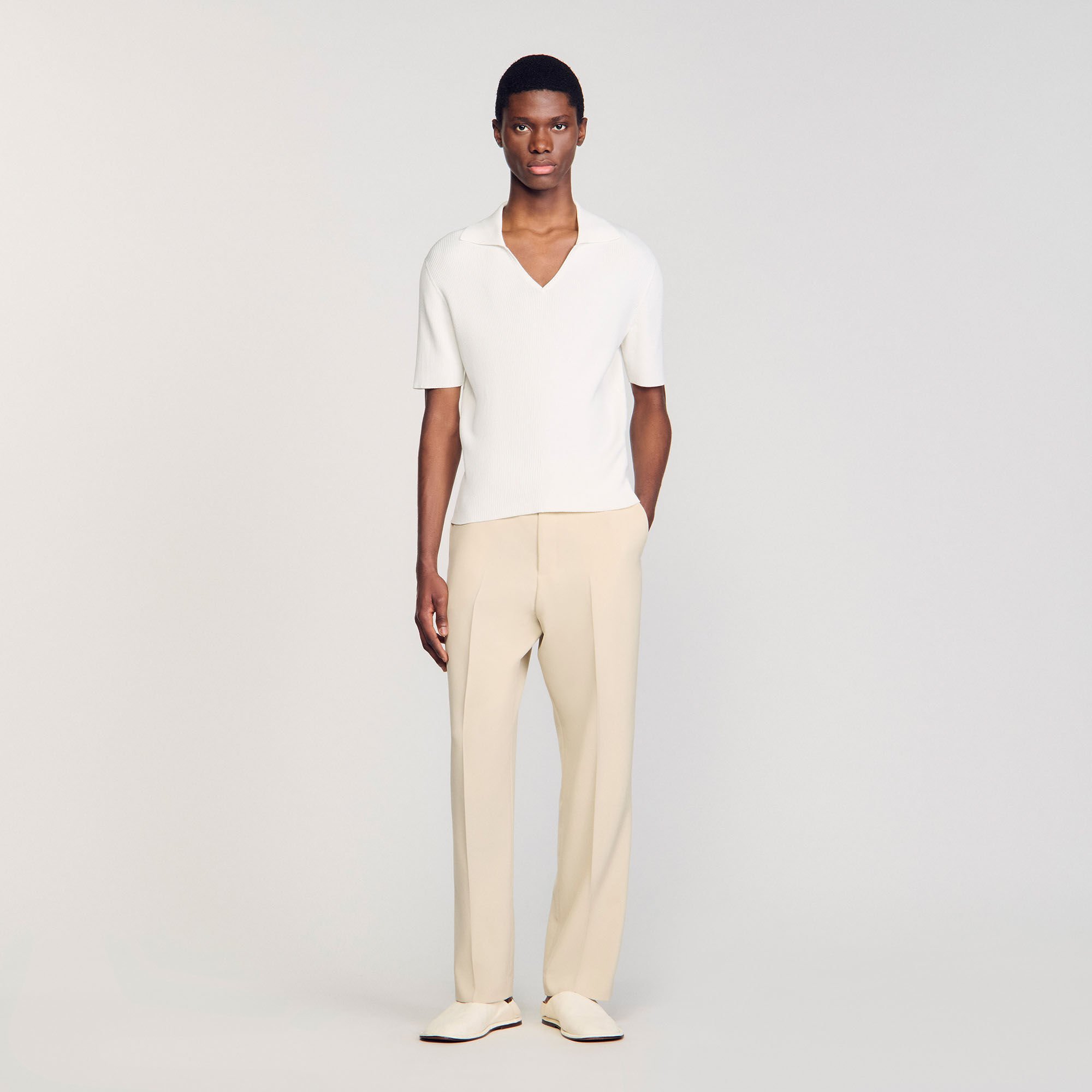 Rib knit polo shirt
