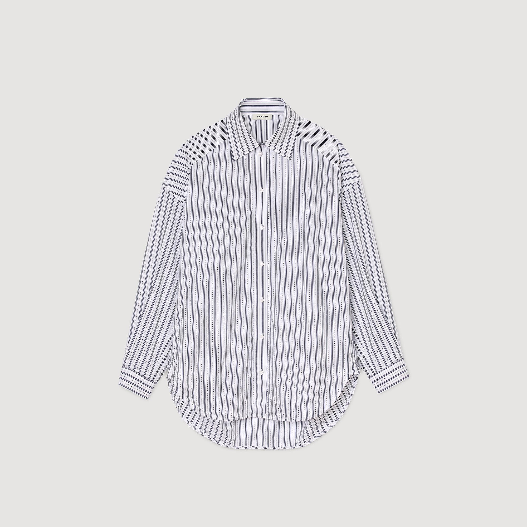 Striped rhinestone shirt white / beige For Women | Sandro Paris