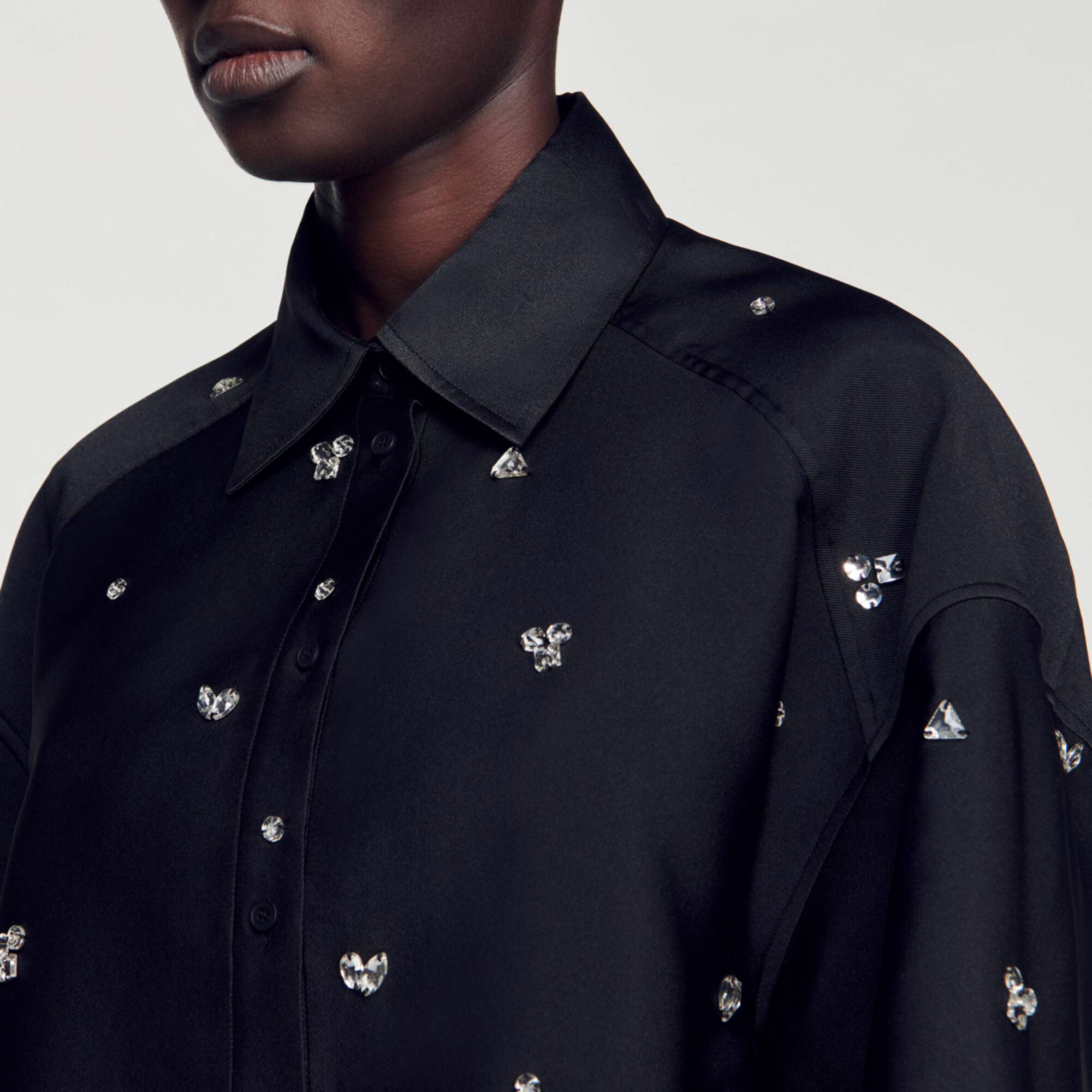 Shirt Embellished With Rhinestones black / gray For Women