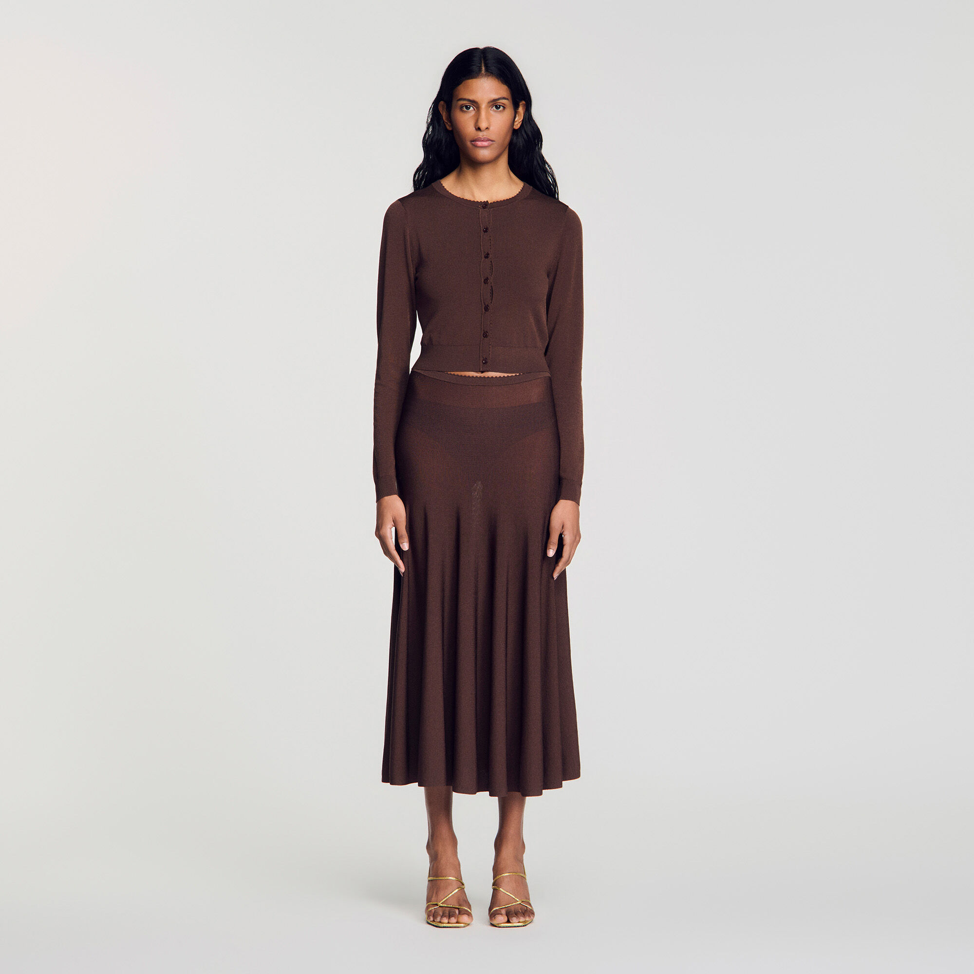 Fine knit cardigan in Brown for Women | Sandro Paris
