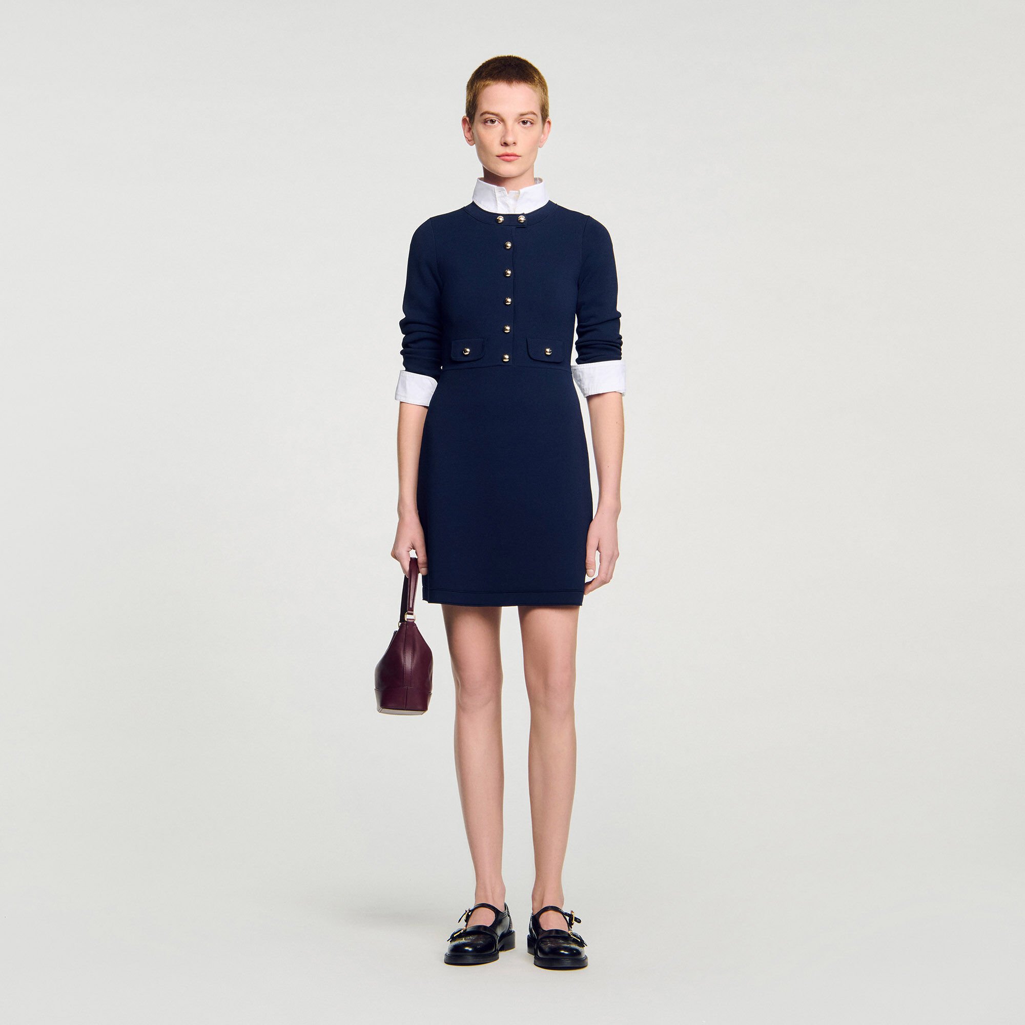 Mini button-up knit dress