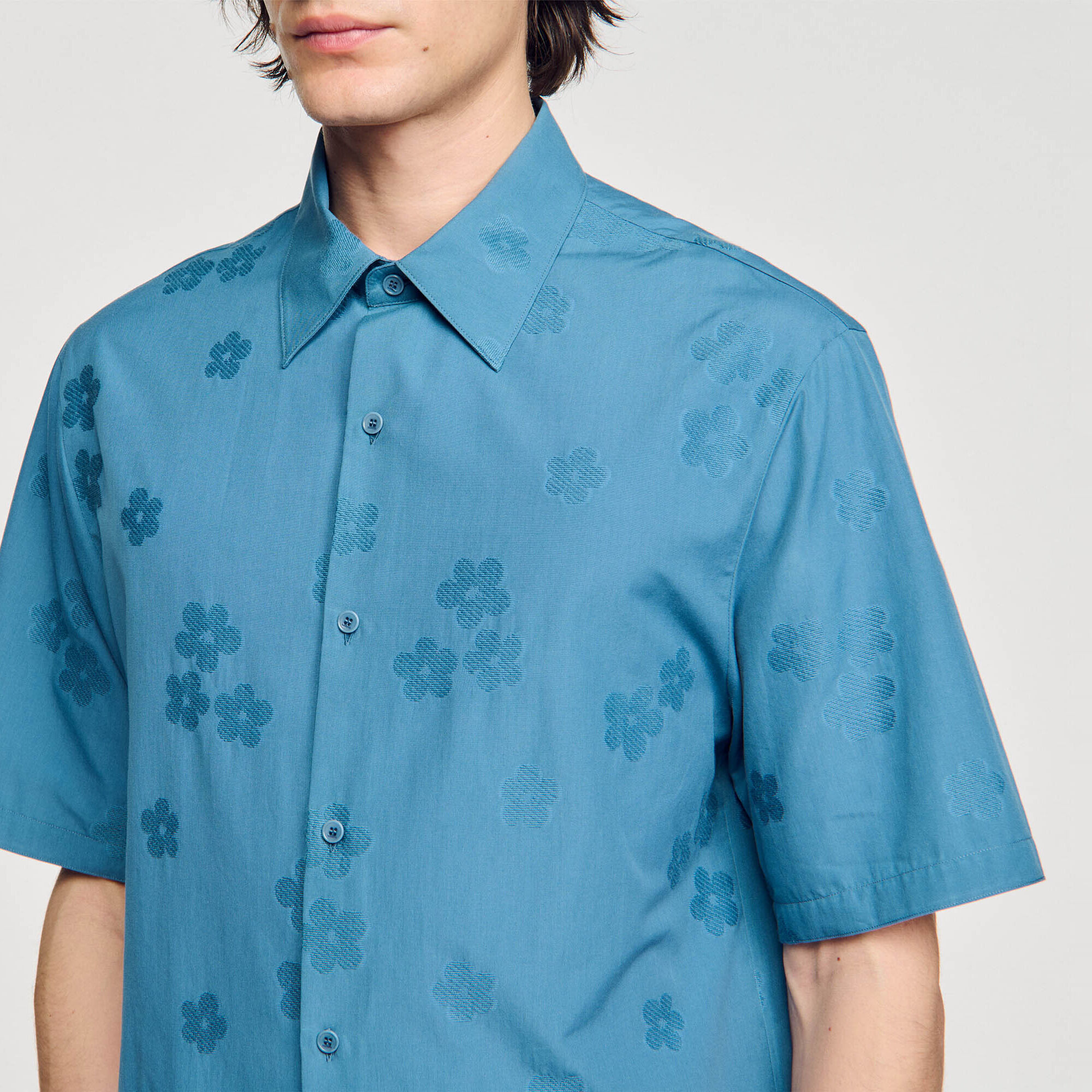 Oversized floral jacquard shirt blue for Men | Sandro Paris