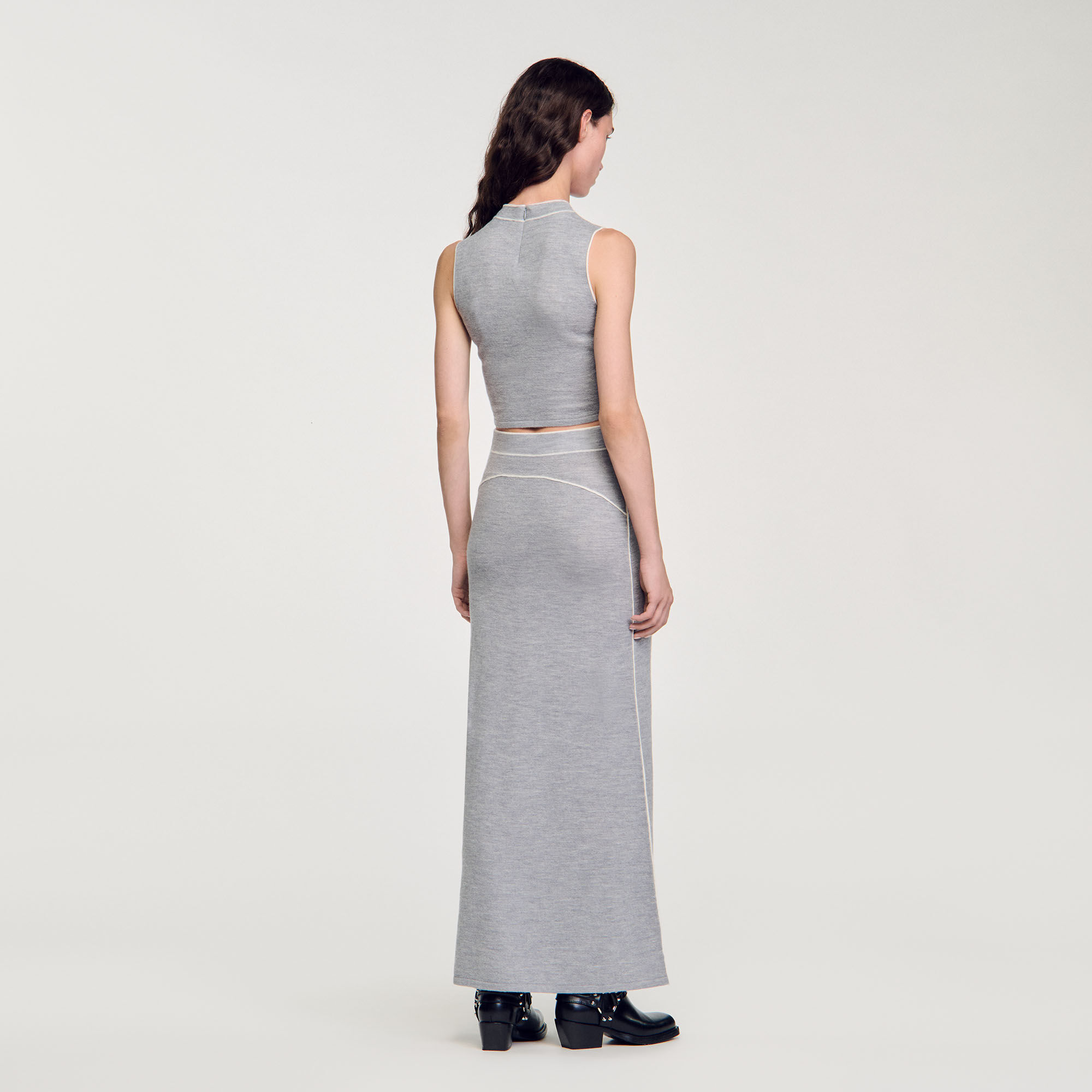 Dual-Material Knit Sweater black / gray For Women | Sandro Paris
